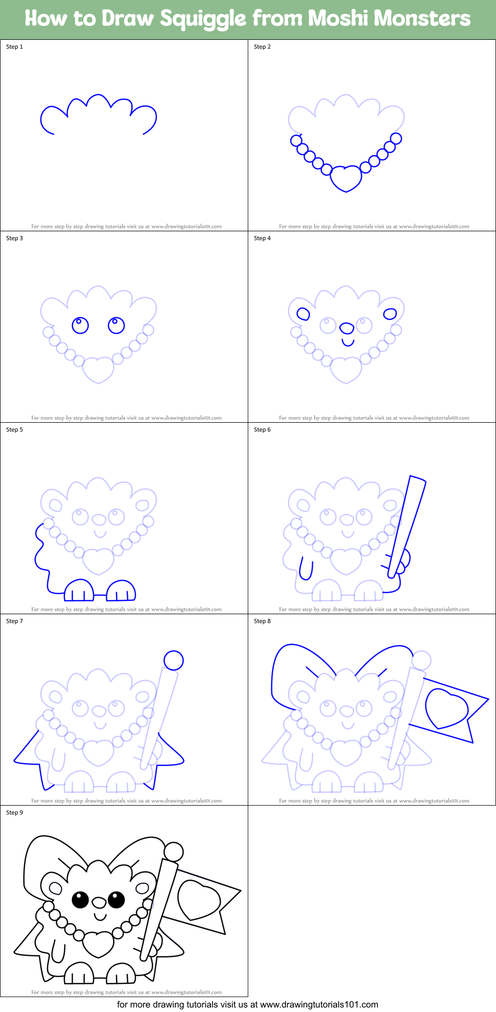 How to Draw Squiggle from Moshi Monsters Printable Step by Step