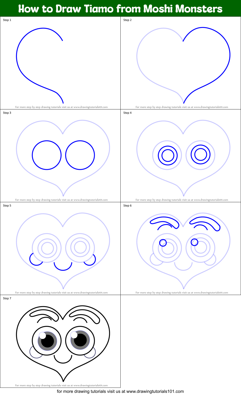 How to Draw Tiamo from Moshi Monsters Printable Step by Step