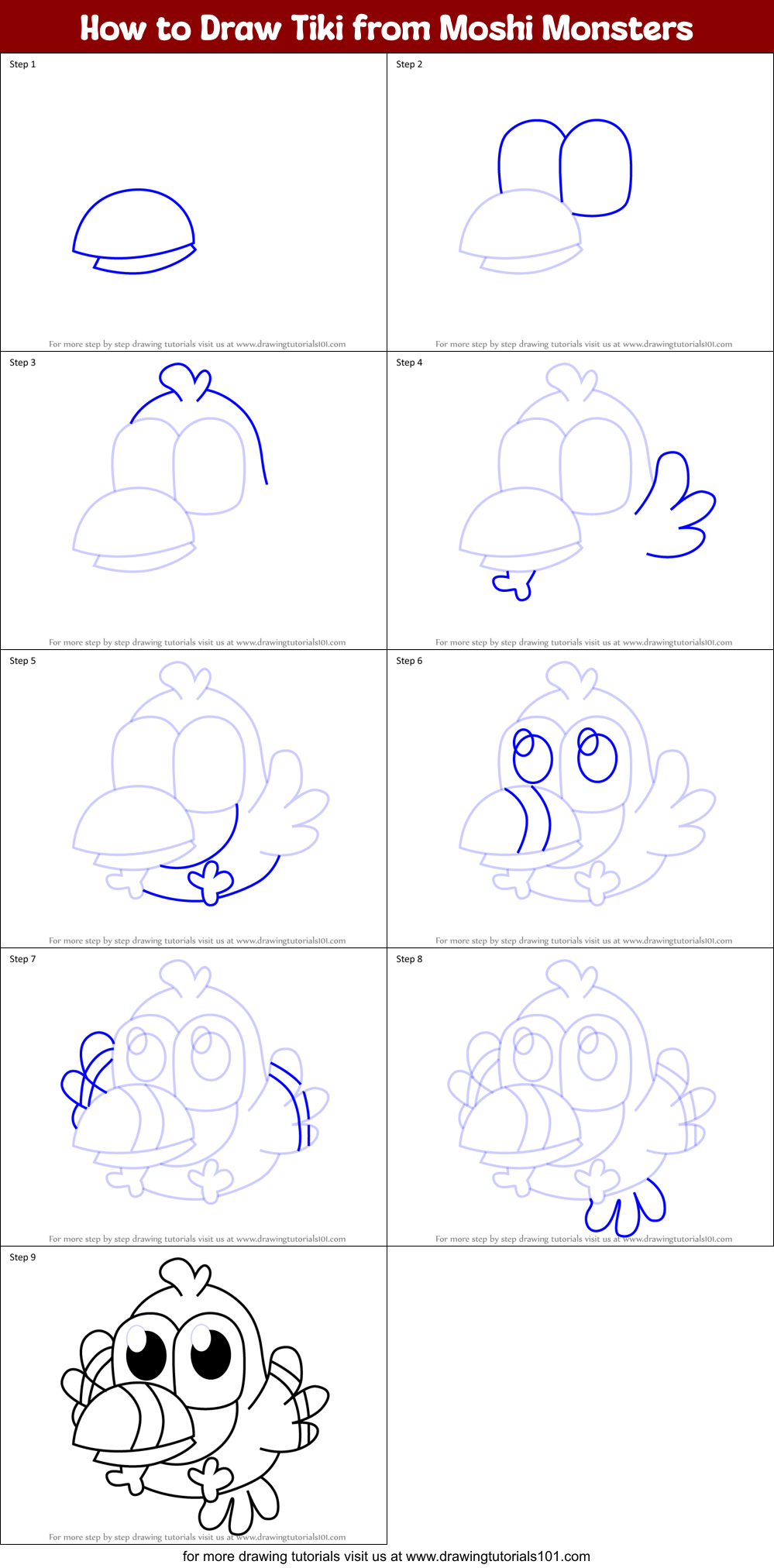 How to Draw Tiki from Moshi Monsters Printable Step by Step