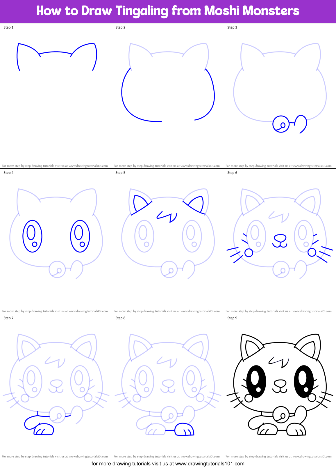 How to Draw Tingaling from Moshi Monsters Printable Step by Step