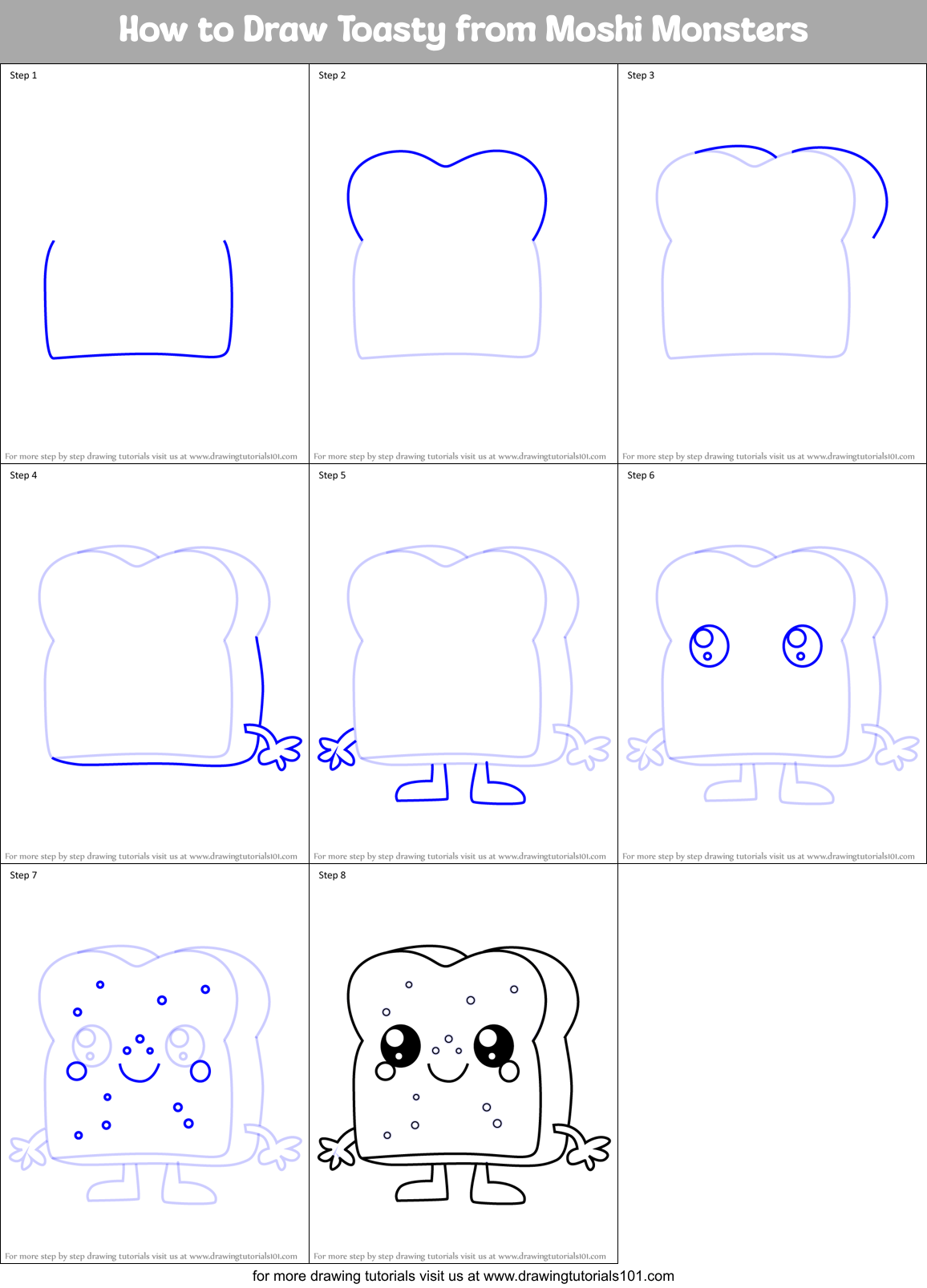 How to Draw Toasty from Moshi Monsters Printable Step by Step