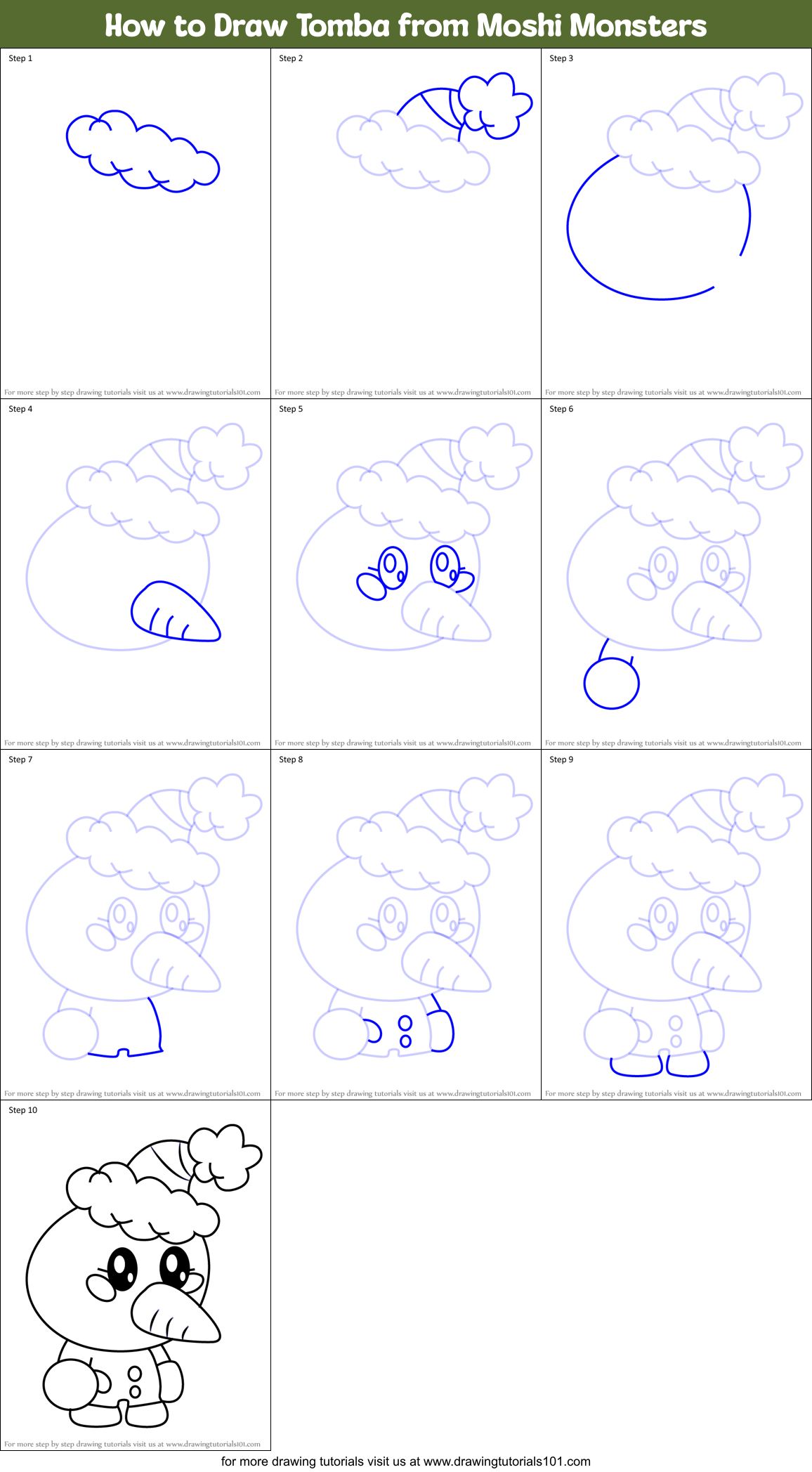 How to Draw Tomba from Moshi Monsters Printable Step by Step