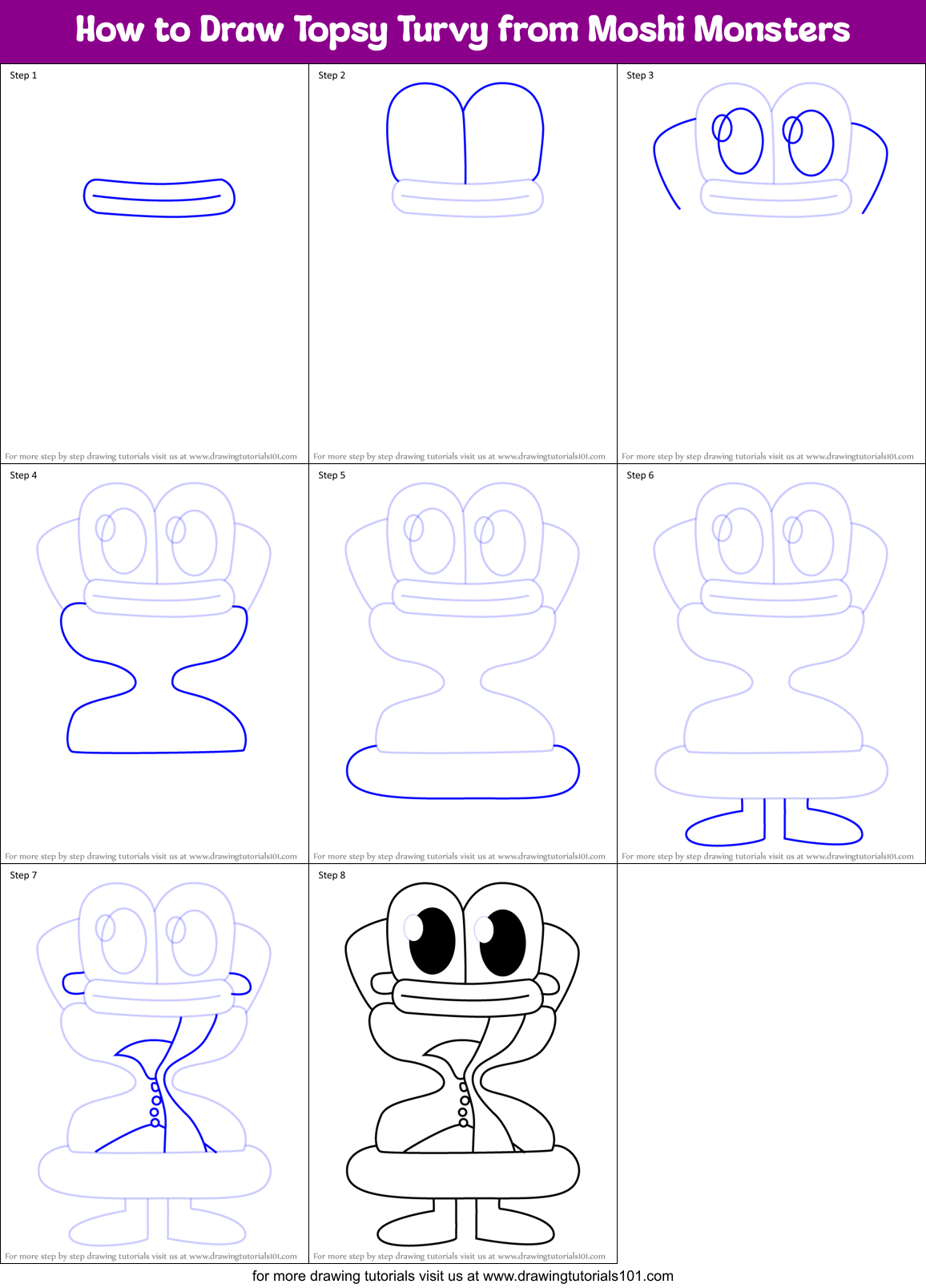 How to Draw Topsy Turvy from Moshi Monsters Printable Step by Step