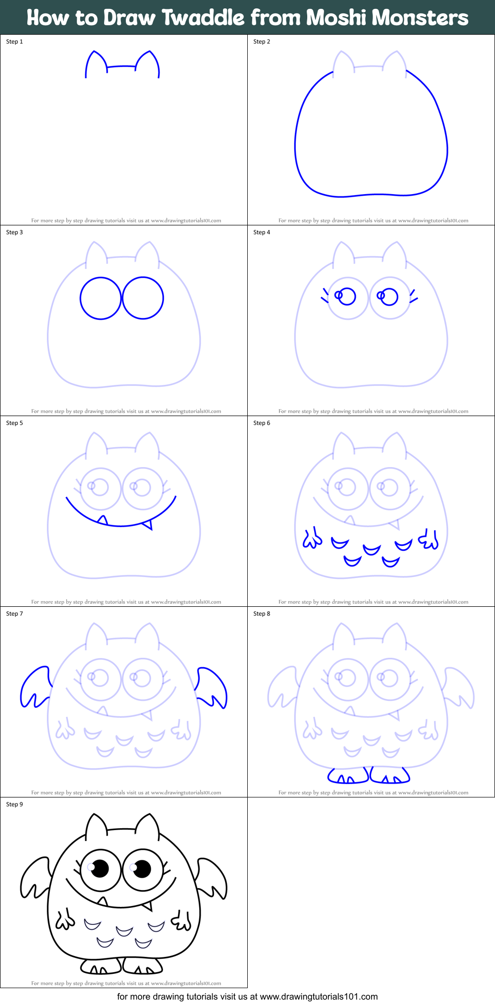 How to Draw Twaddle from Moshi Monsters Printable Step by Step