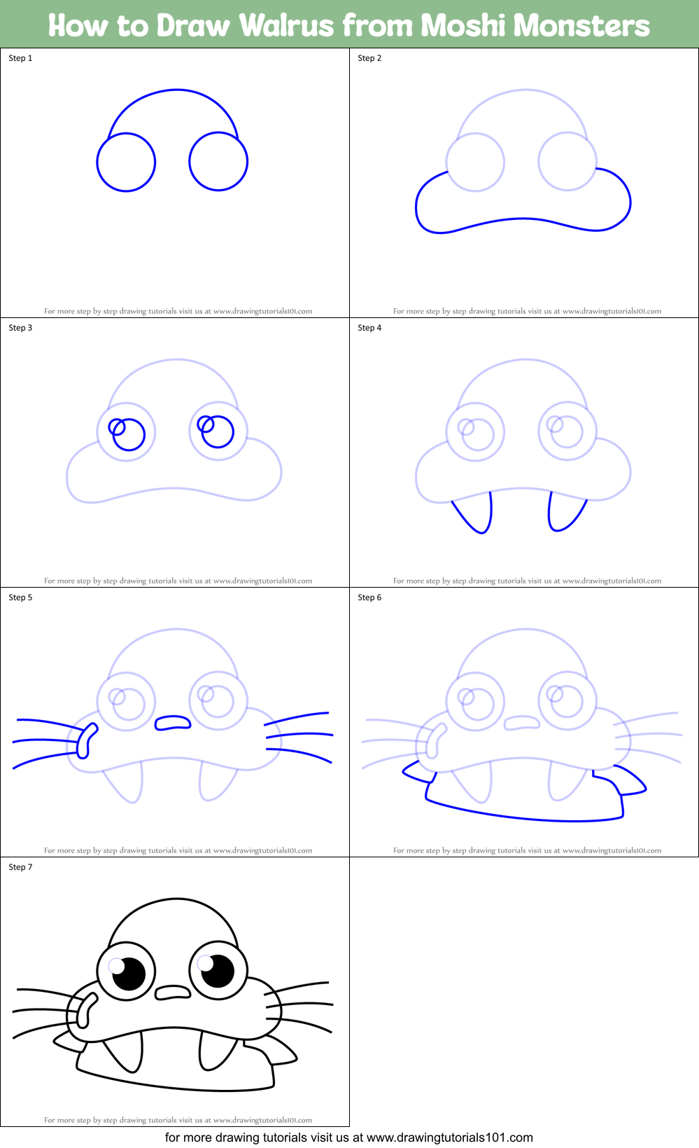 How to Draw Walrus from Moshi Monsters Printable Step by Step