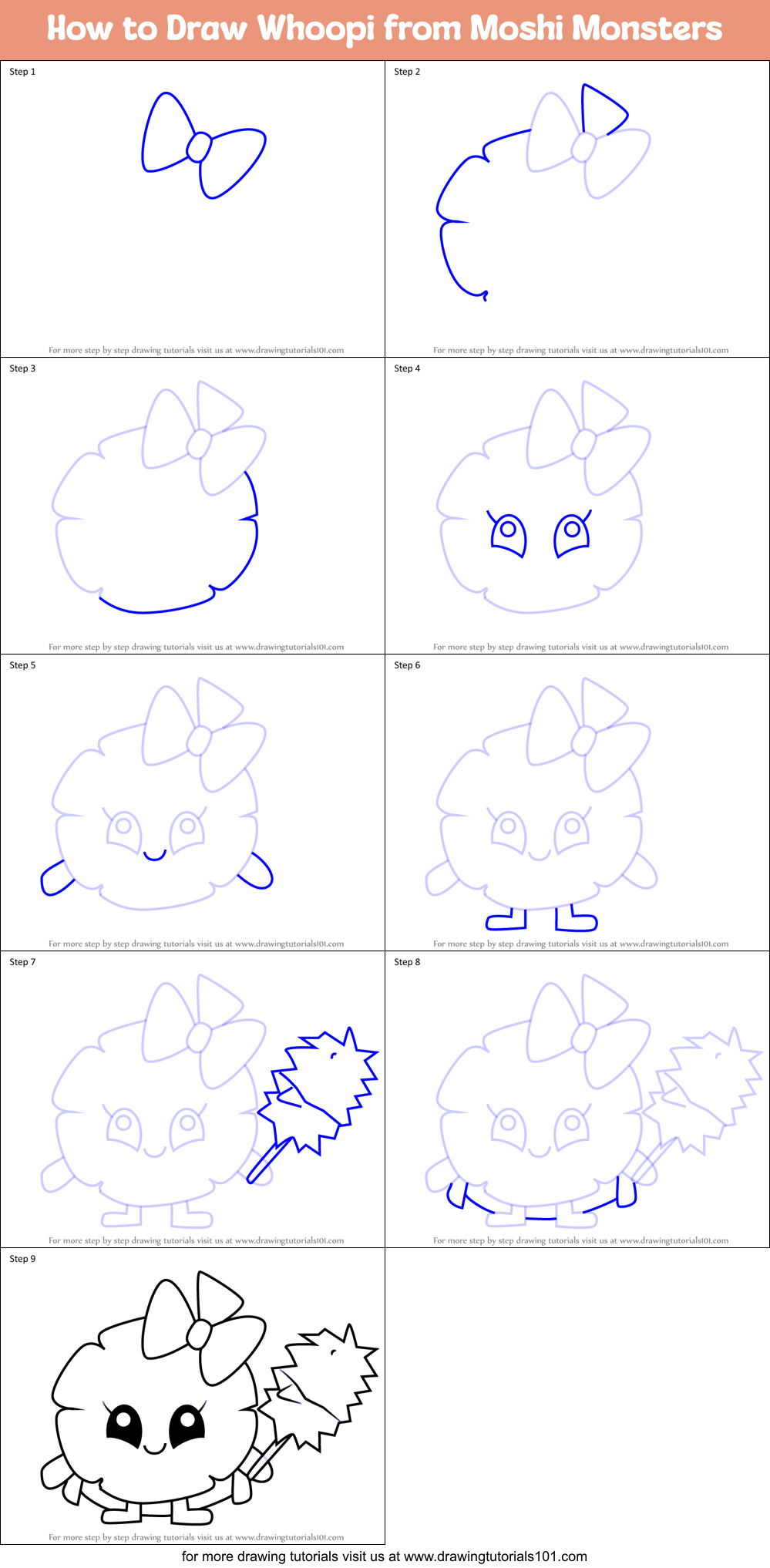 How to Draw Whoopi from Moshi Monsters Printable Step by Step