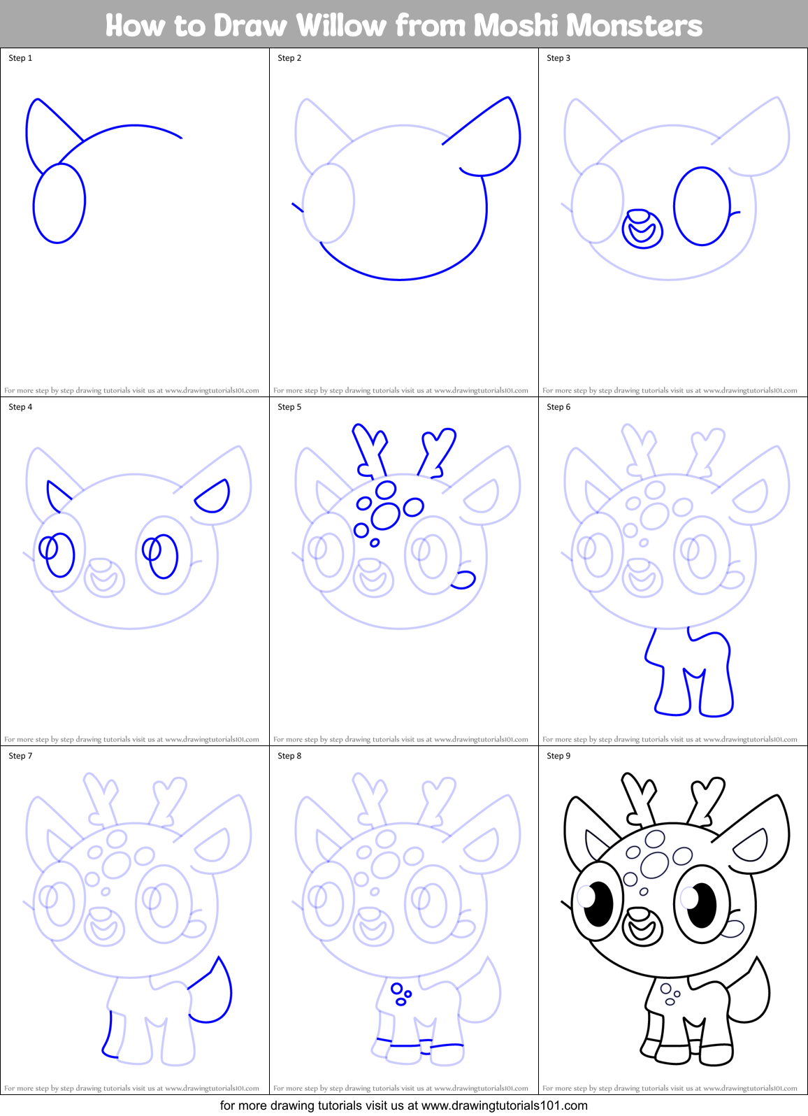 How to Draw Willow from Moshi Monsters Printable Step by Step