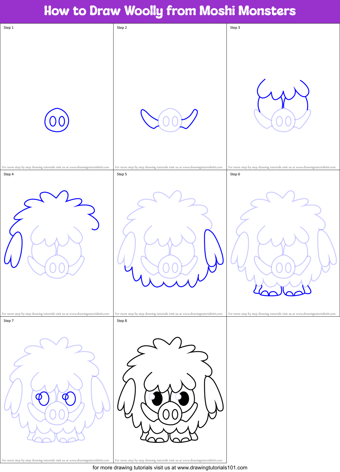 How to Draw Woolly from Moshi Monsters Printable Step by Step
