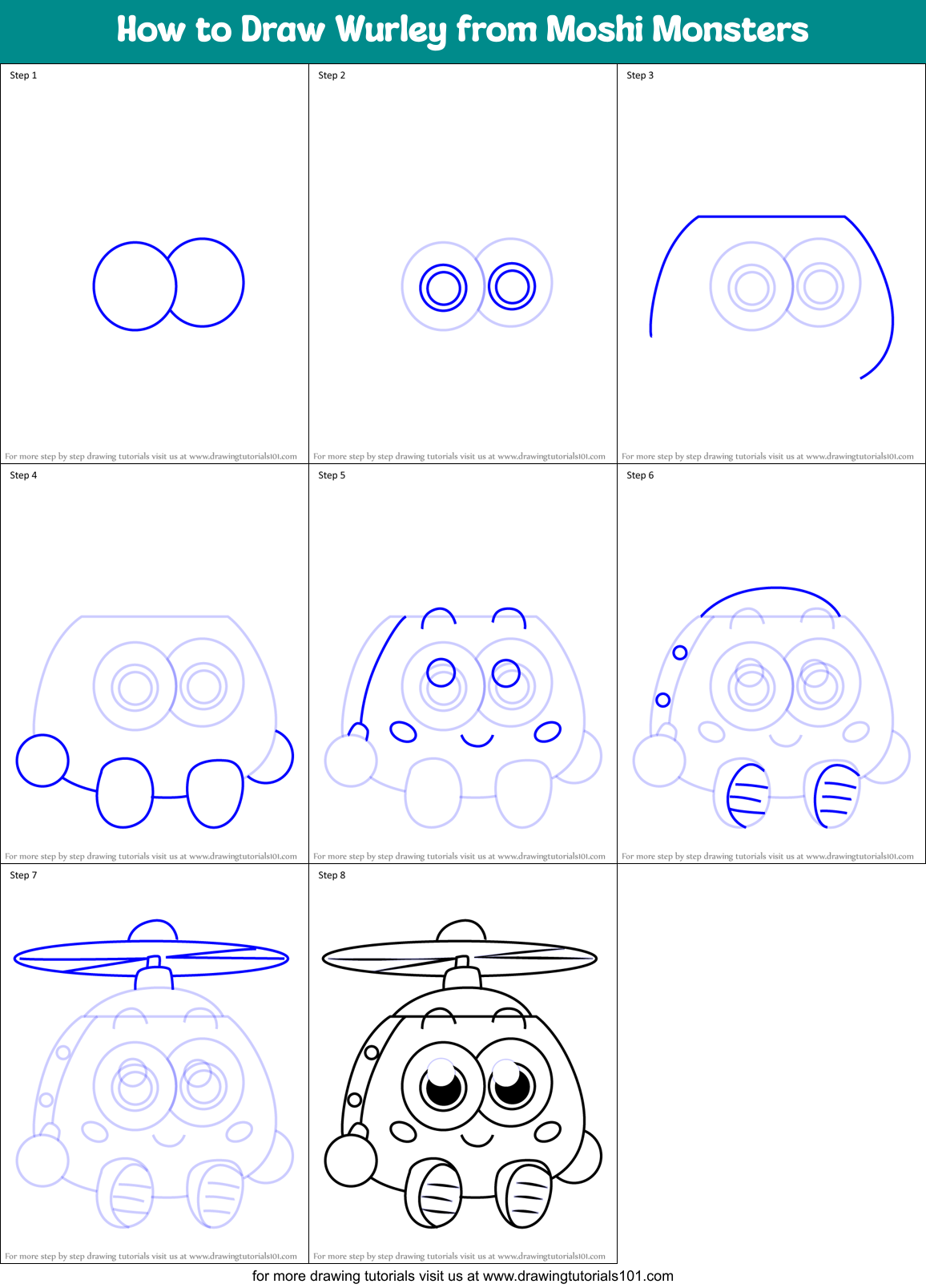 How to Draw Wurley from Moshi Monsters Printable Step by Step