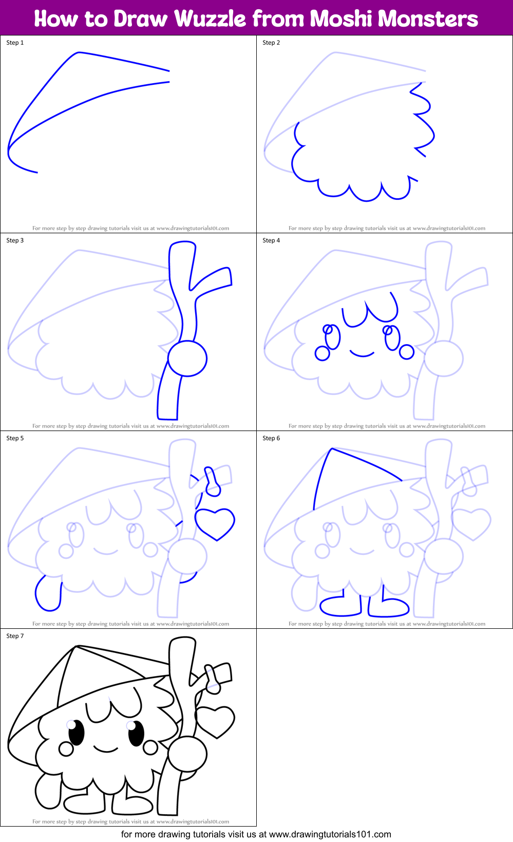 How to Draw Wuzzle from Moshi Monsters Printable Step by Step