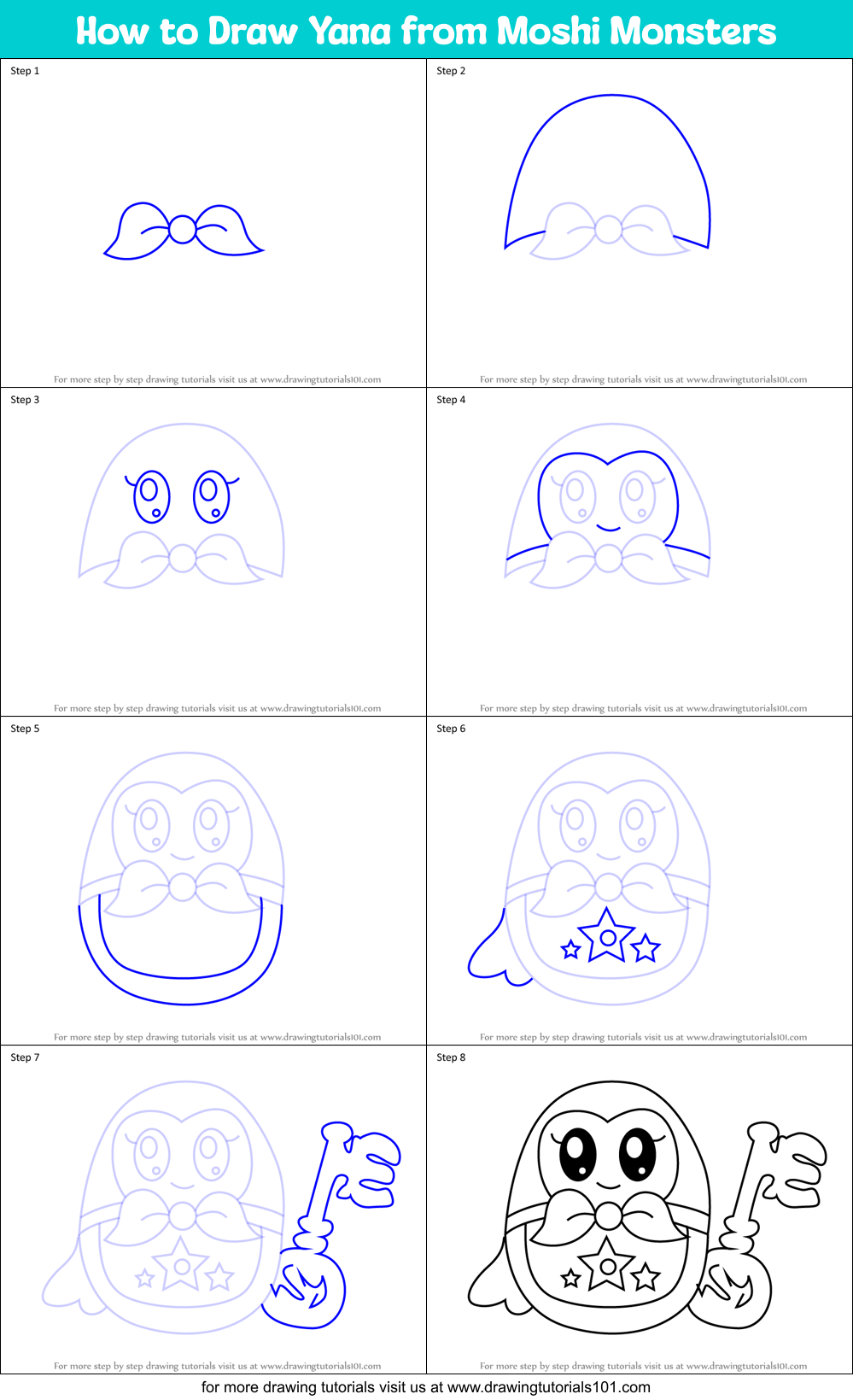 How to Draw Yana from Moshi Monsters Printable Step by Step