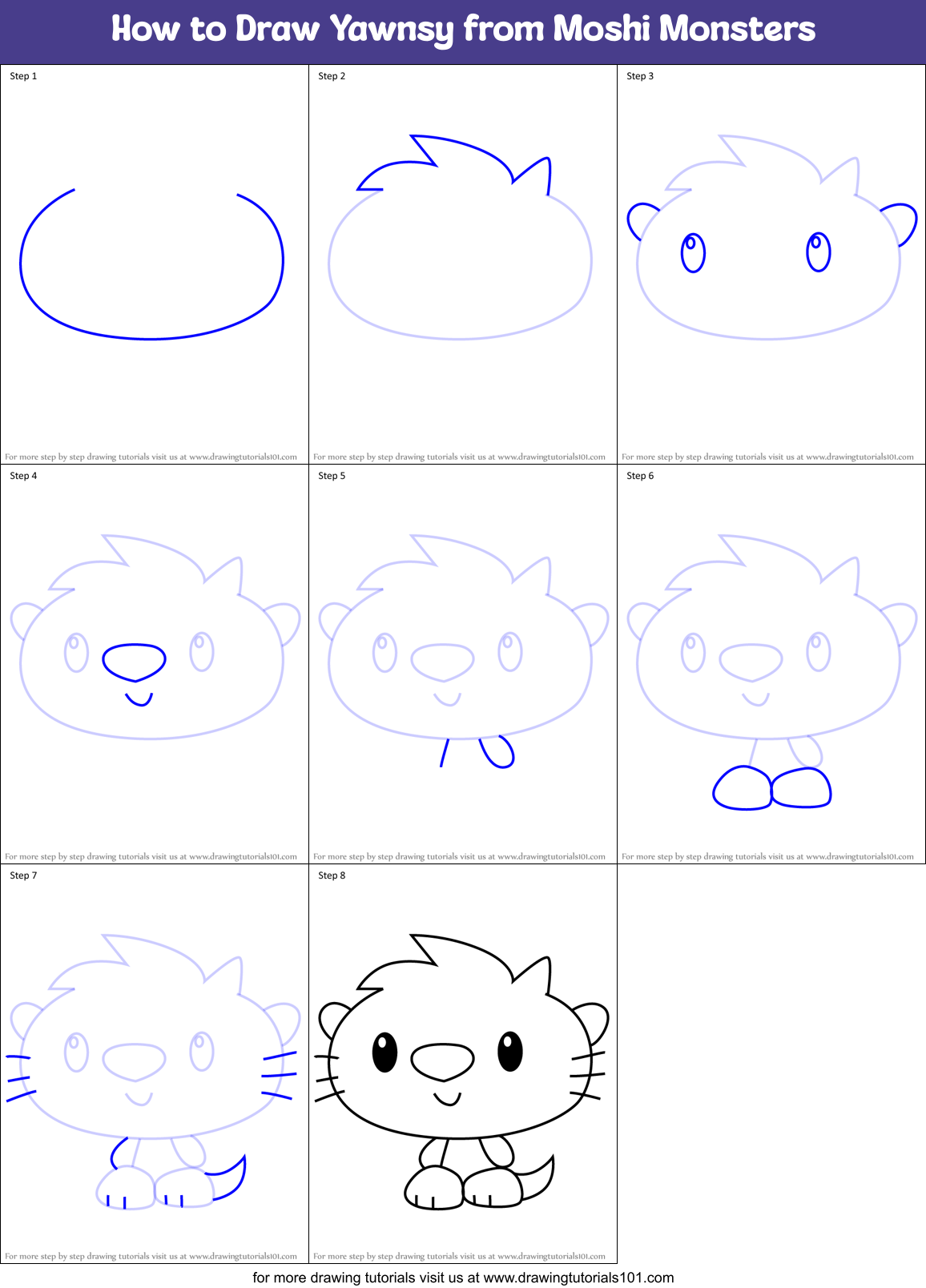 How to Draw Yawnsy from Moshi Monsters Printable Step by Step