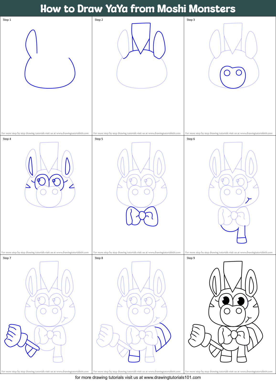How to Draw YaYa from Moshi Monsters Printable Step by Step