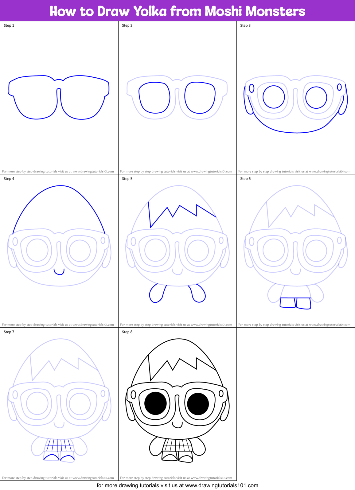 How to Draw Yolka from Moshi Monsters Printable Step by Step