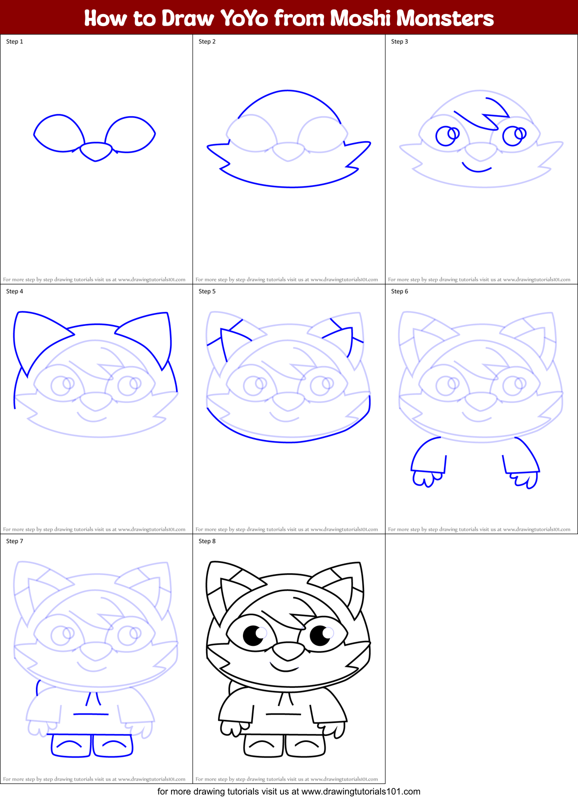 How to Draw YoYo from Moshi Monsters Printable Step by Step