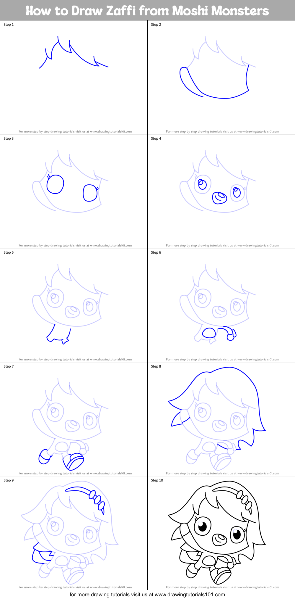 How to Draw Zaffi from Moshi Monsters Printable Step by Step