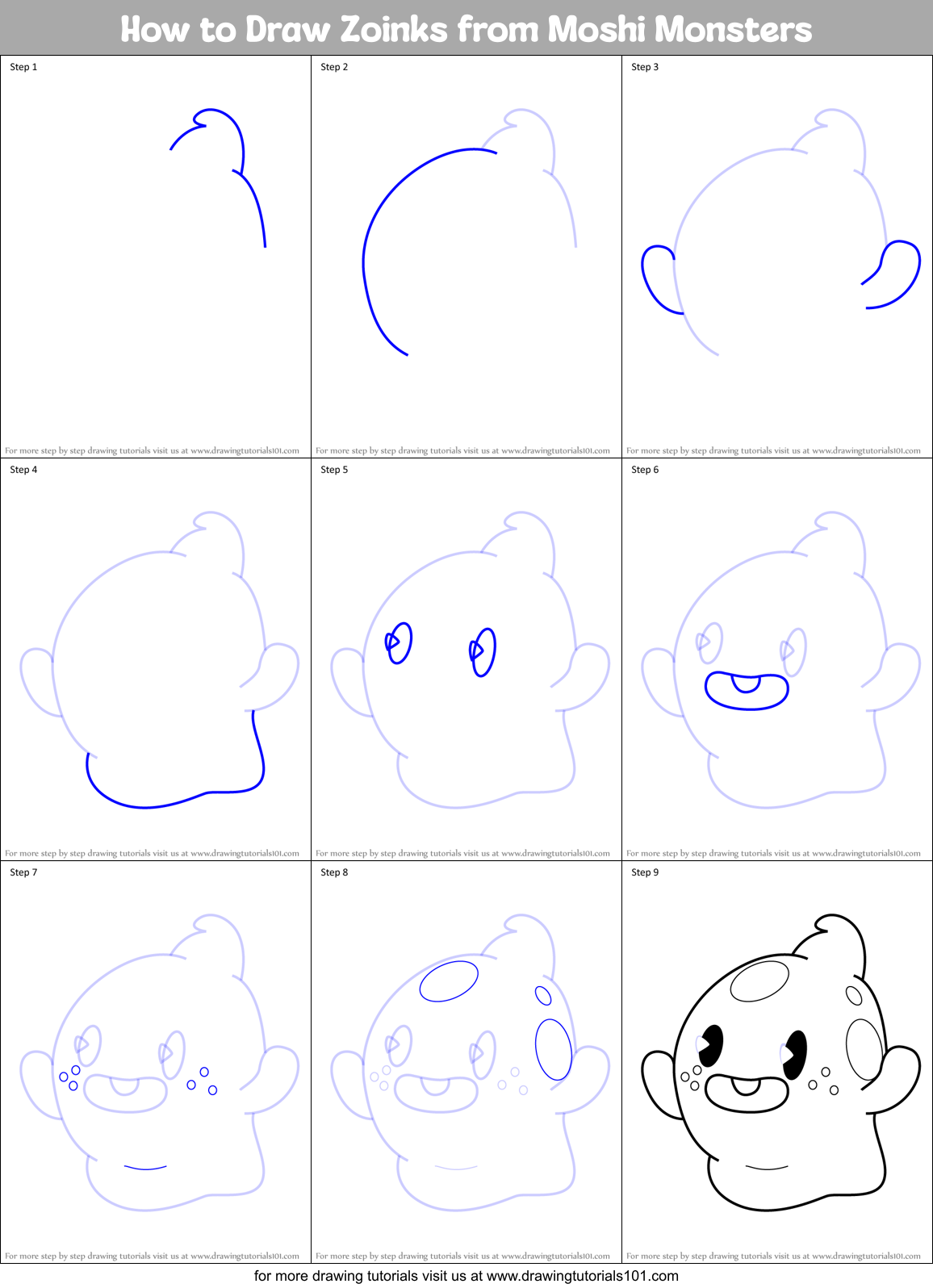 How to Draw Zoinks from Moshi Monsters Printable Step by Step