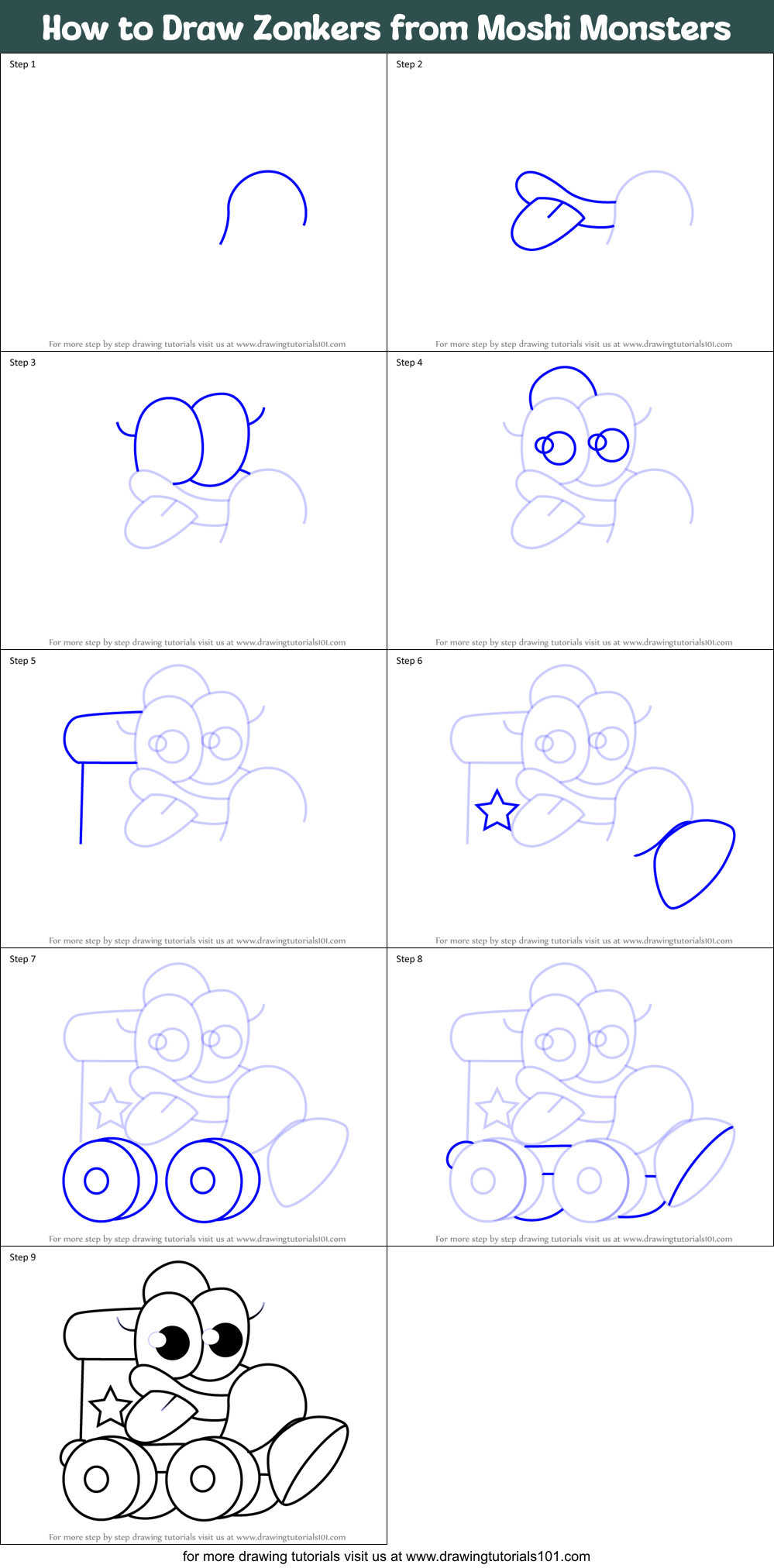 How to Draw Zonkers from Moshi Monsters Printable Step by Step
