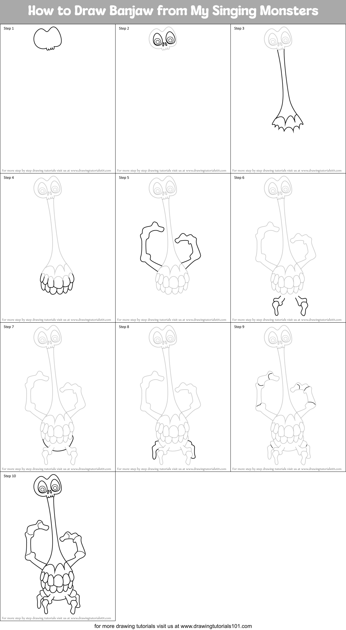 How to Draw Banjaw from My Singing Monsters Printable Step by Step