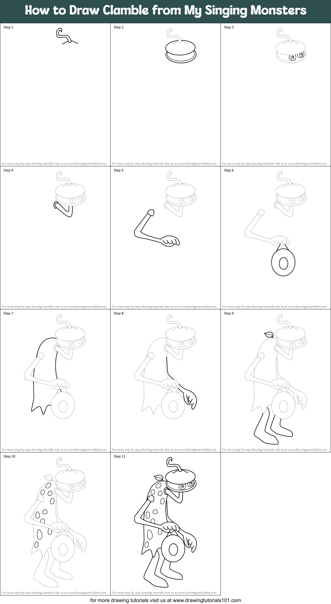 How to Draw Clamble from My Singing Monsters Printable Step by Step