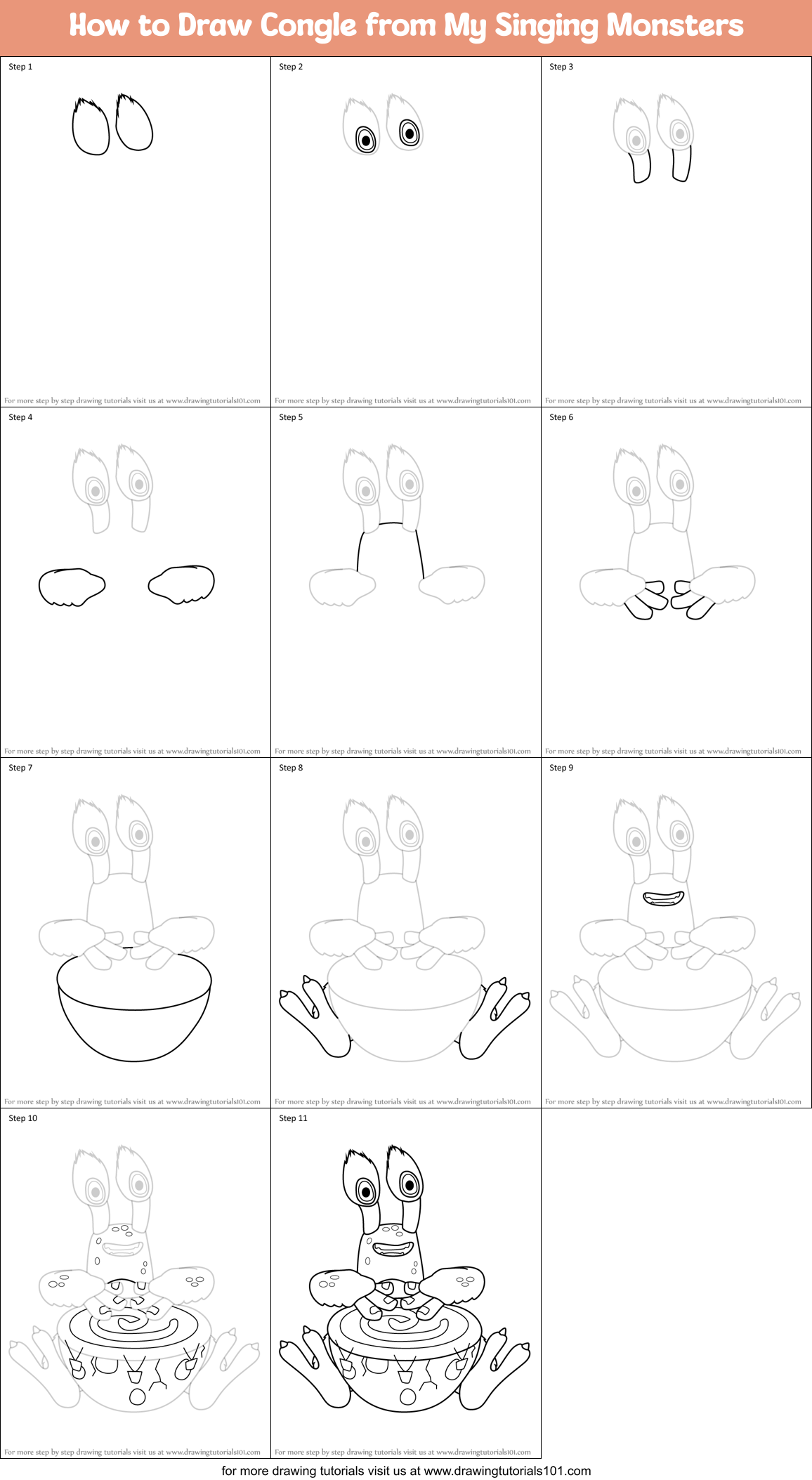 How to Draw Congle from My Singing Monsters Printable Step by Step