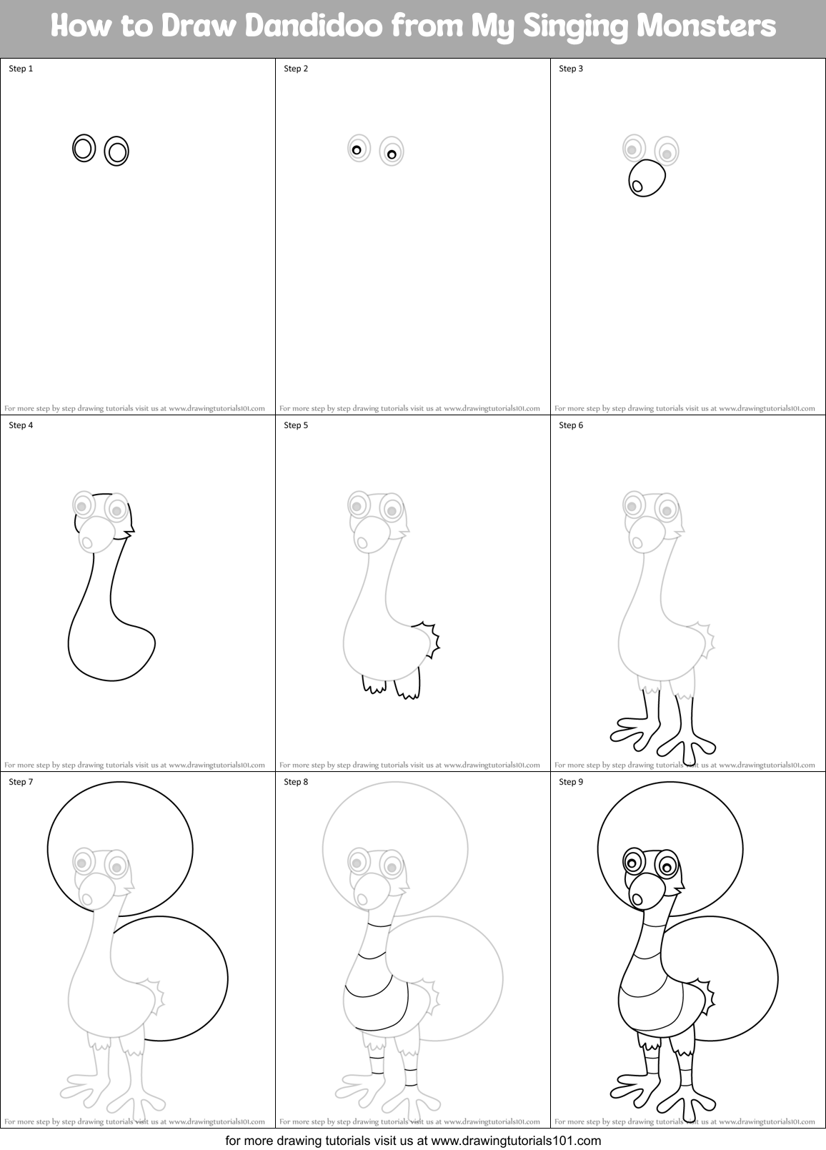 How to Draw Dandidoo from My Singing Monsters Printable Step by Step