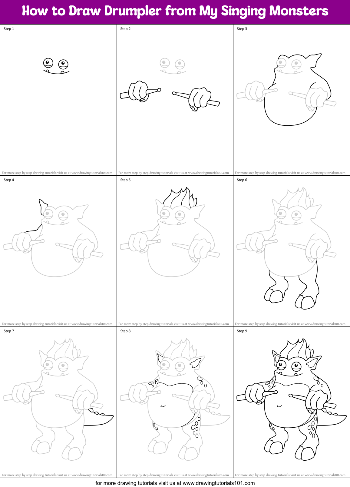 How to Draw Drumpler from My Singing Monsters Printable Step by Step