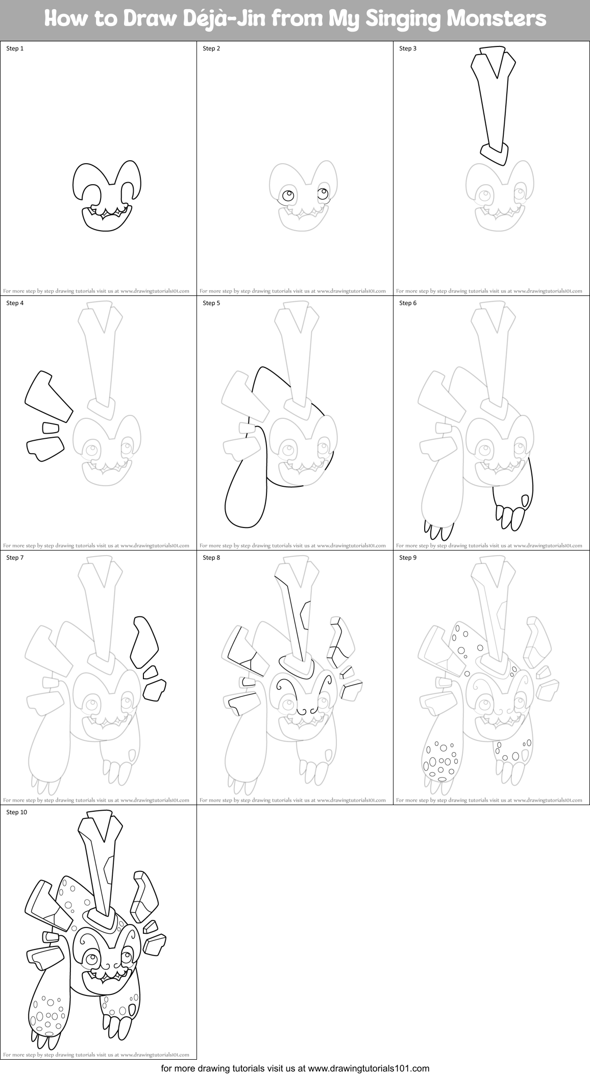 How to Draw Déjà-Jin from My Singing Monsters Printable Step by Step