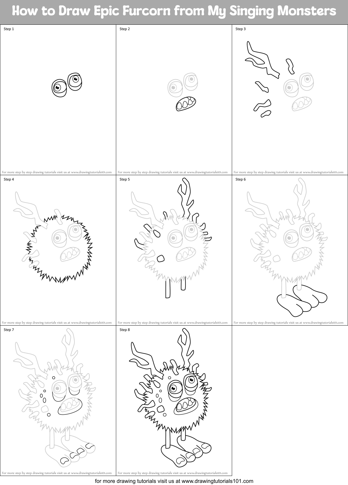 How to Draw Epic Furcorn from My Singing Monsters Printable Step by Step