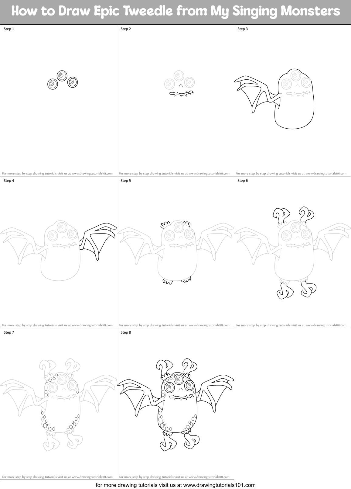 How to Draw Epic Tweedle from My Singing Monsters Printable Step by Step