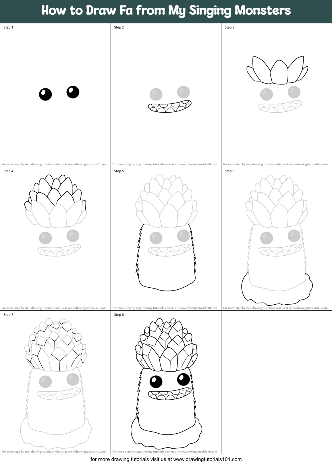 How to Draw Fa from My Singing Monsters Printable Step by Step