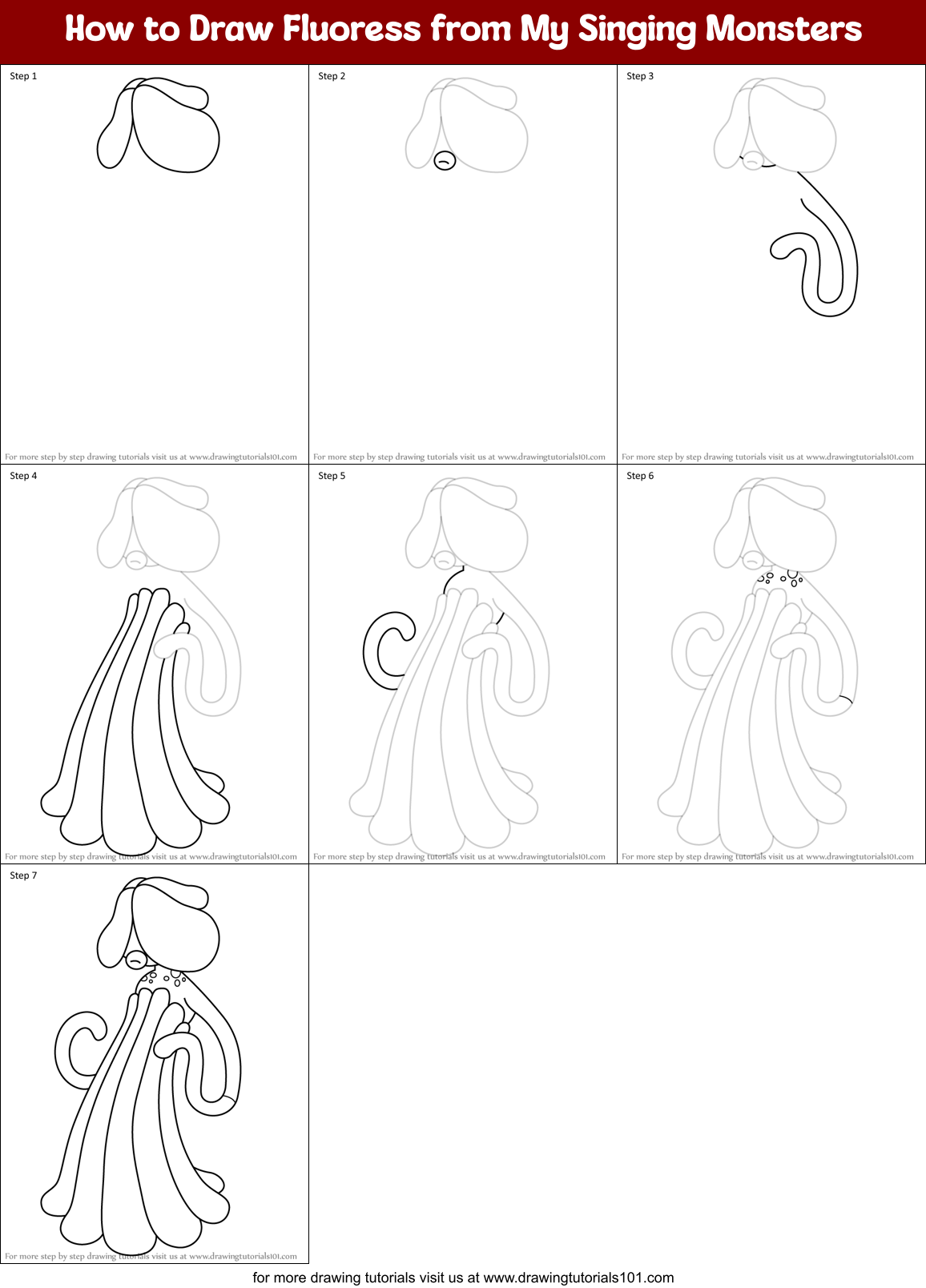 How to Draw Fluoress from My Singing Monsters Printable Step by Step