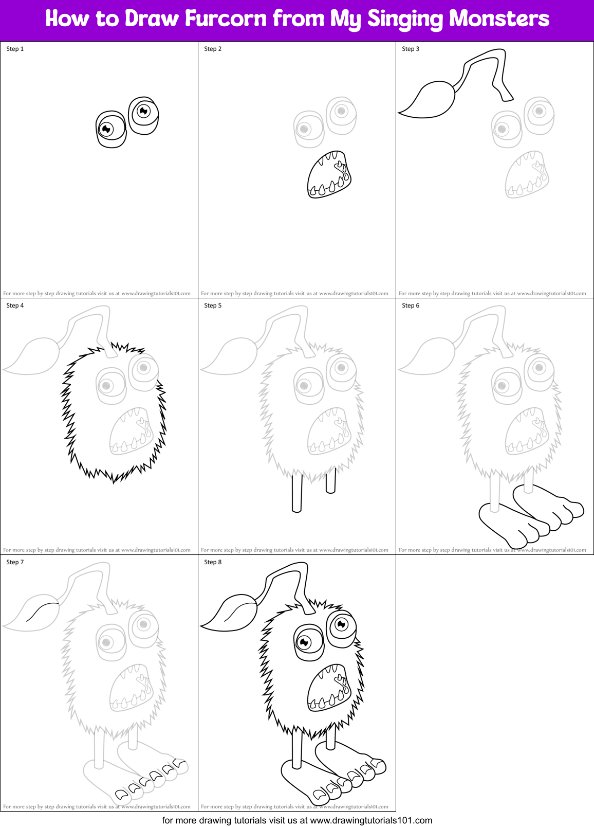 How to Draw Furcorn from My Singing Monsters Printable Step by Step