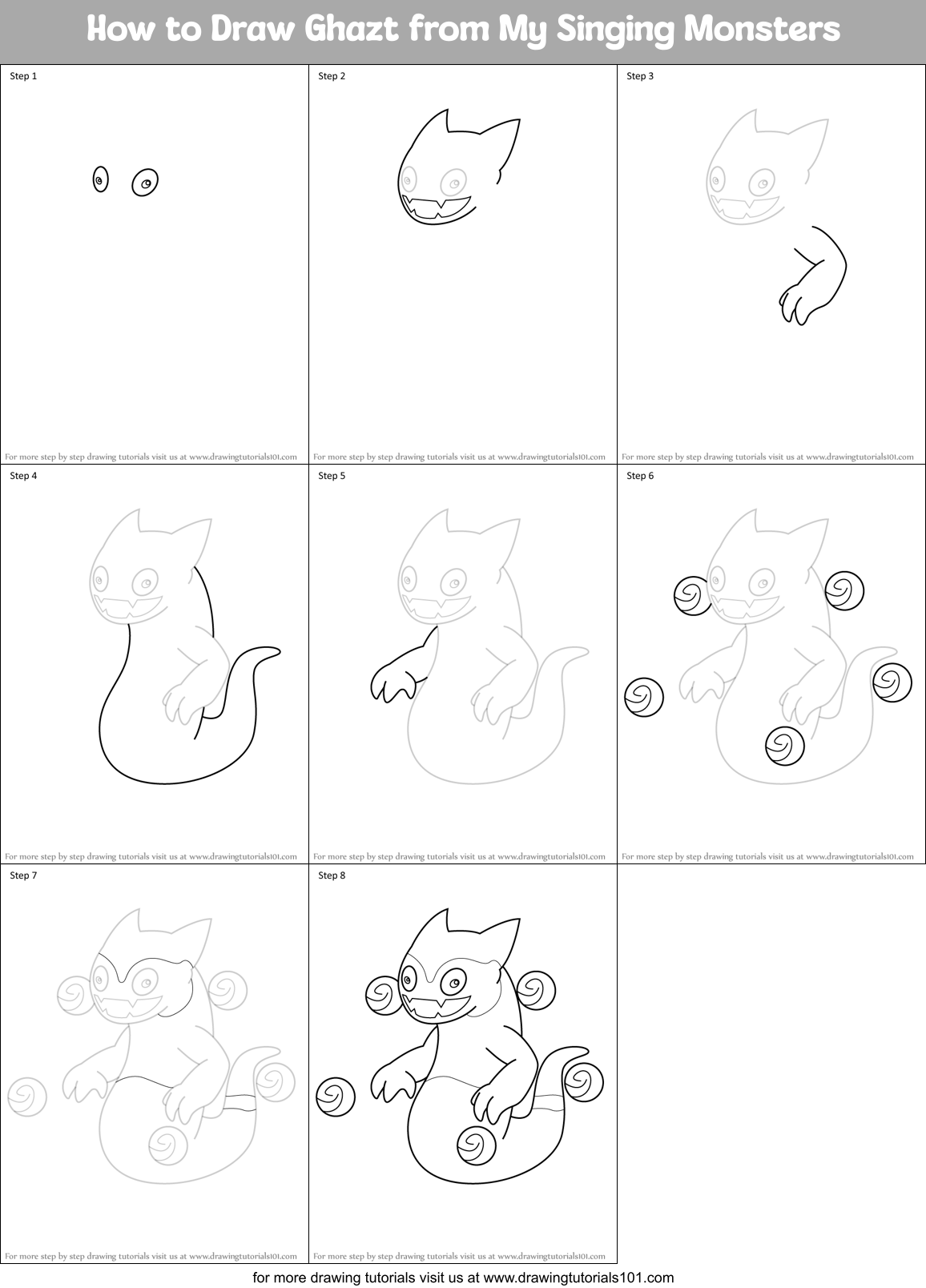 How to Draw Ghazt from My Singing Monsters Printable Step by Step