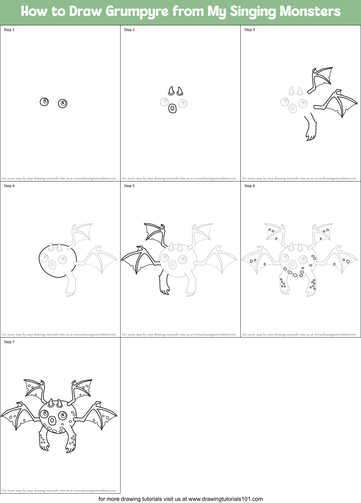 How to Draw Grumpyre from My Singing Monsters Printable Step by Step