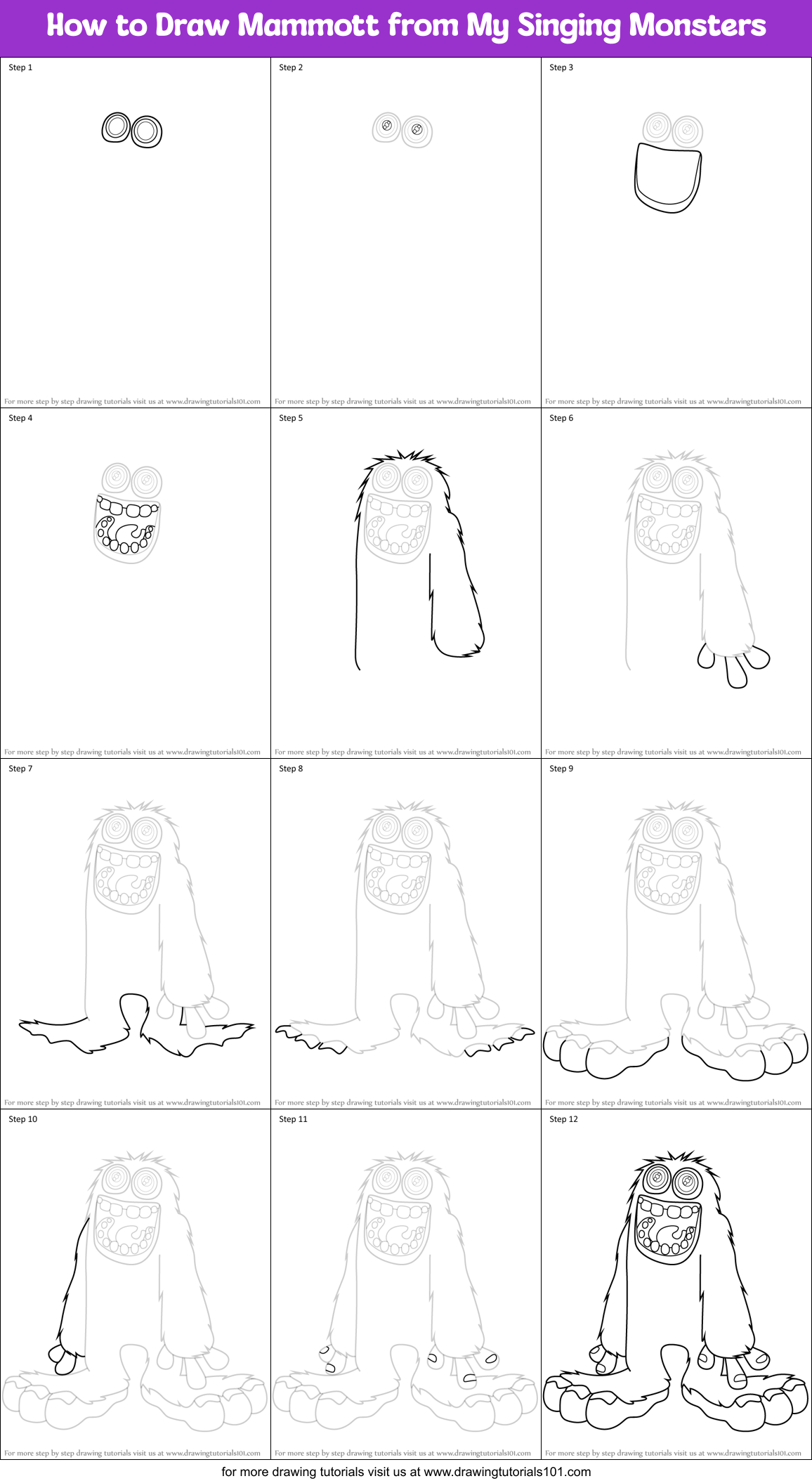 How to Draw Mammott from My Singing Monsters Printable Step by Step