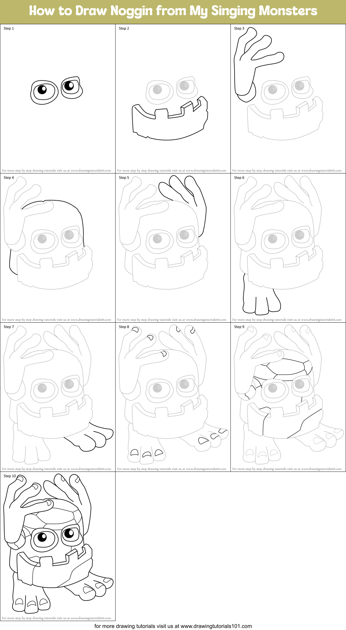 How to Draw Noggin from My Singing Monsters Printable Step by Step