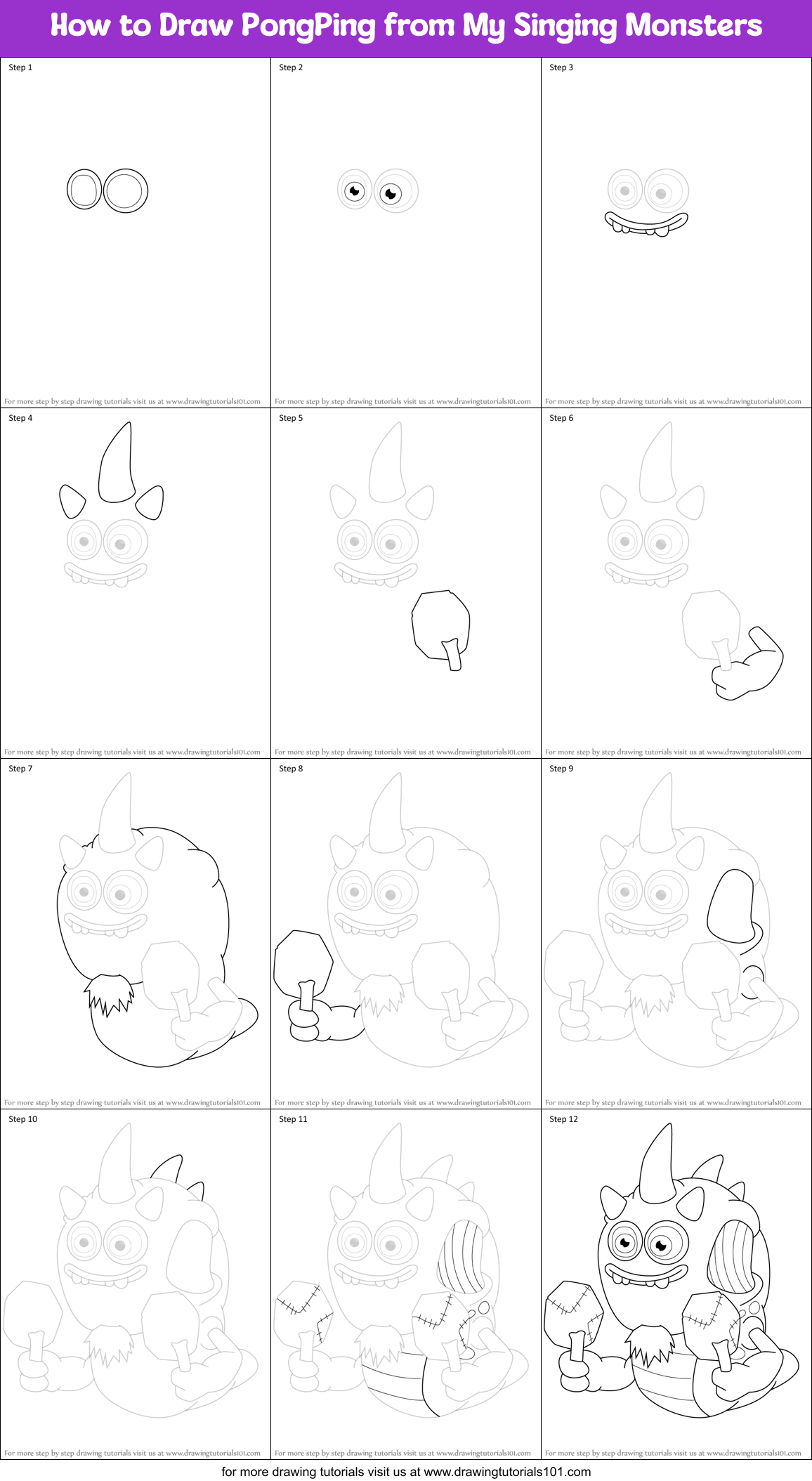How to Draw PongPing from My Singing Monsters Printable Step by Step