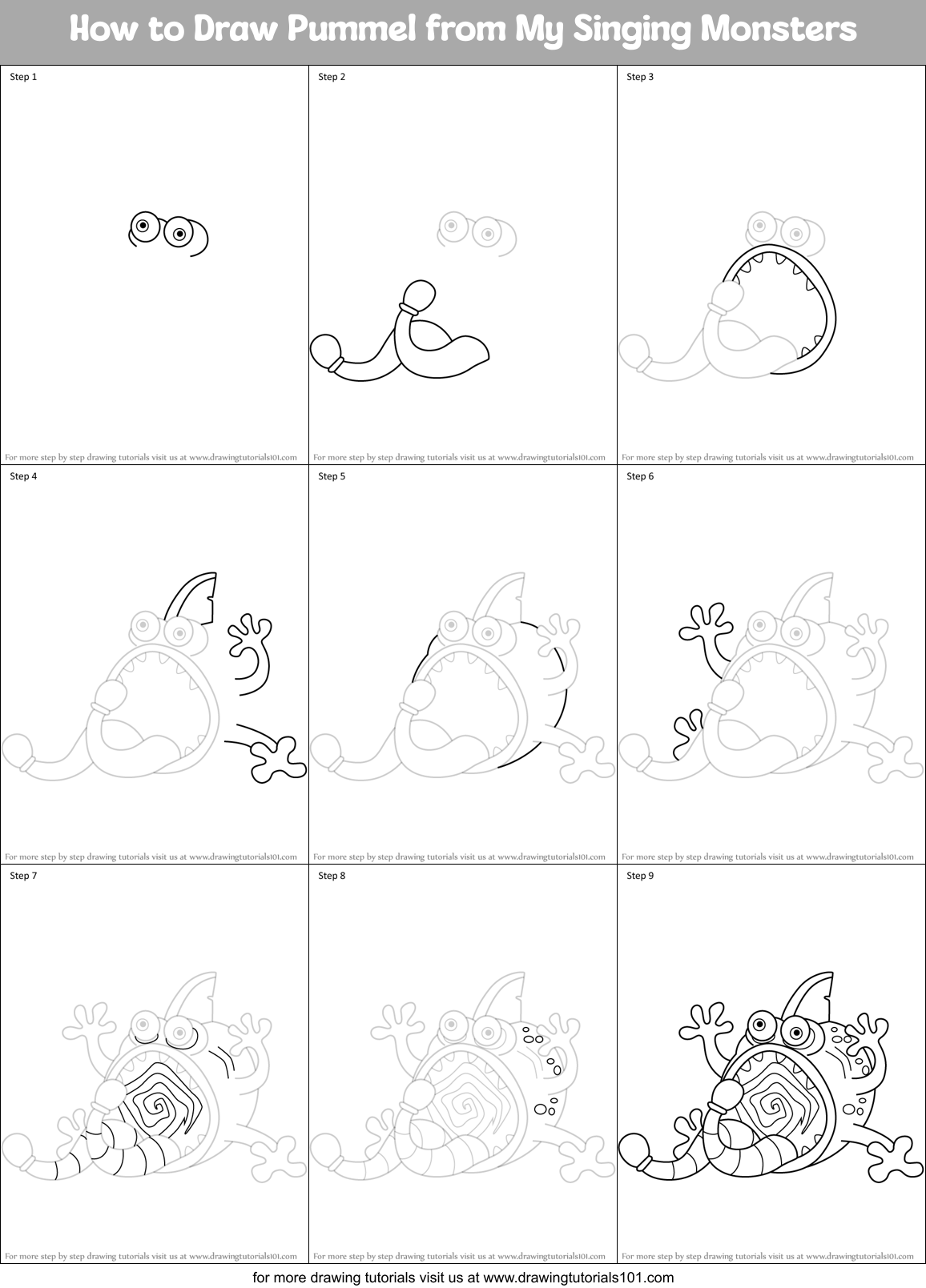How to Draw Pummel from My Singing Monsters Printable Step by Step