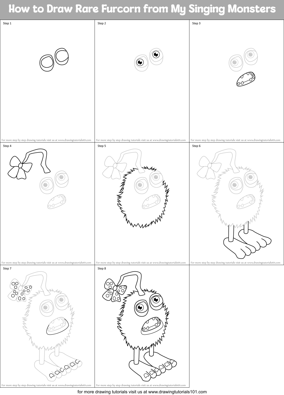 How to Draw Rare Furcorn from My Singing Monsters Printable Step by Step
