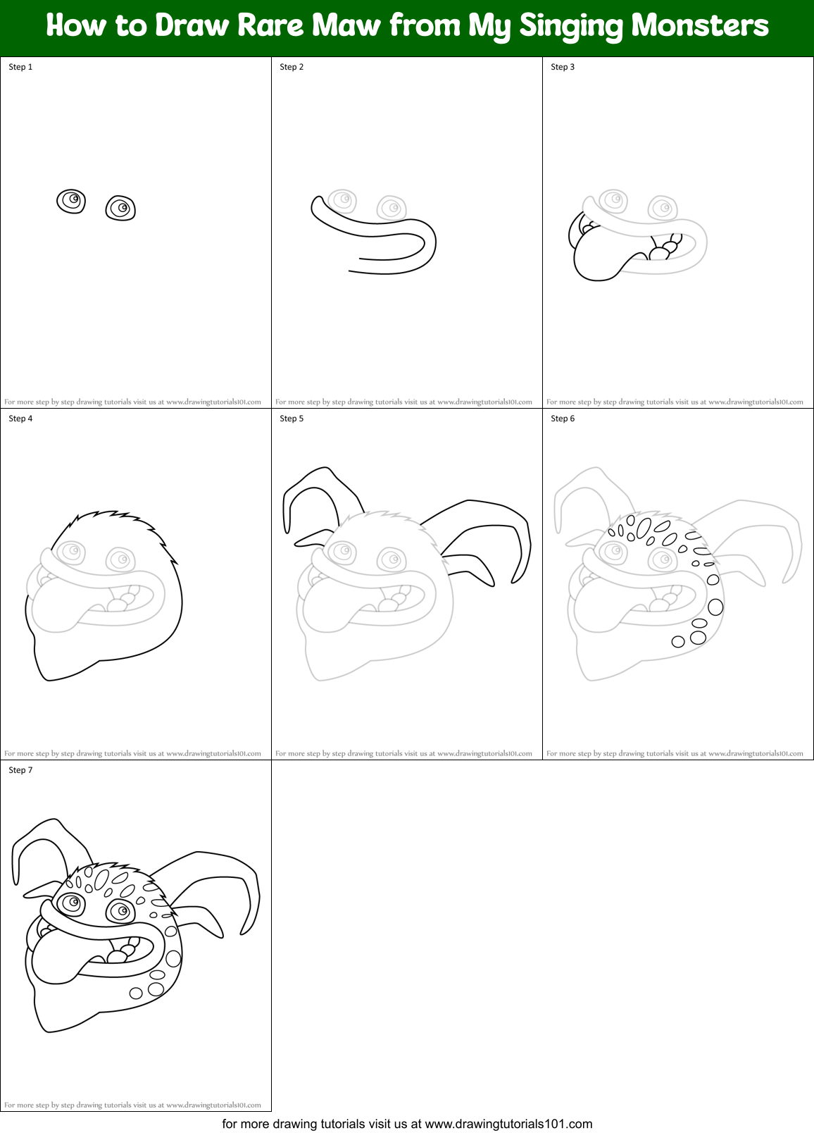 How to Draw Rare Maw from My Singing Monsters Printable Step by Step