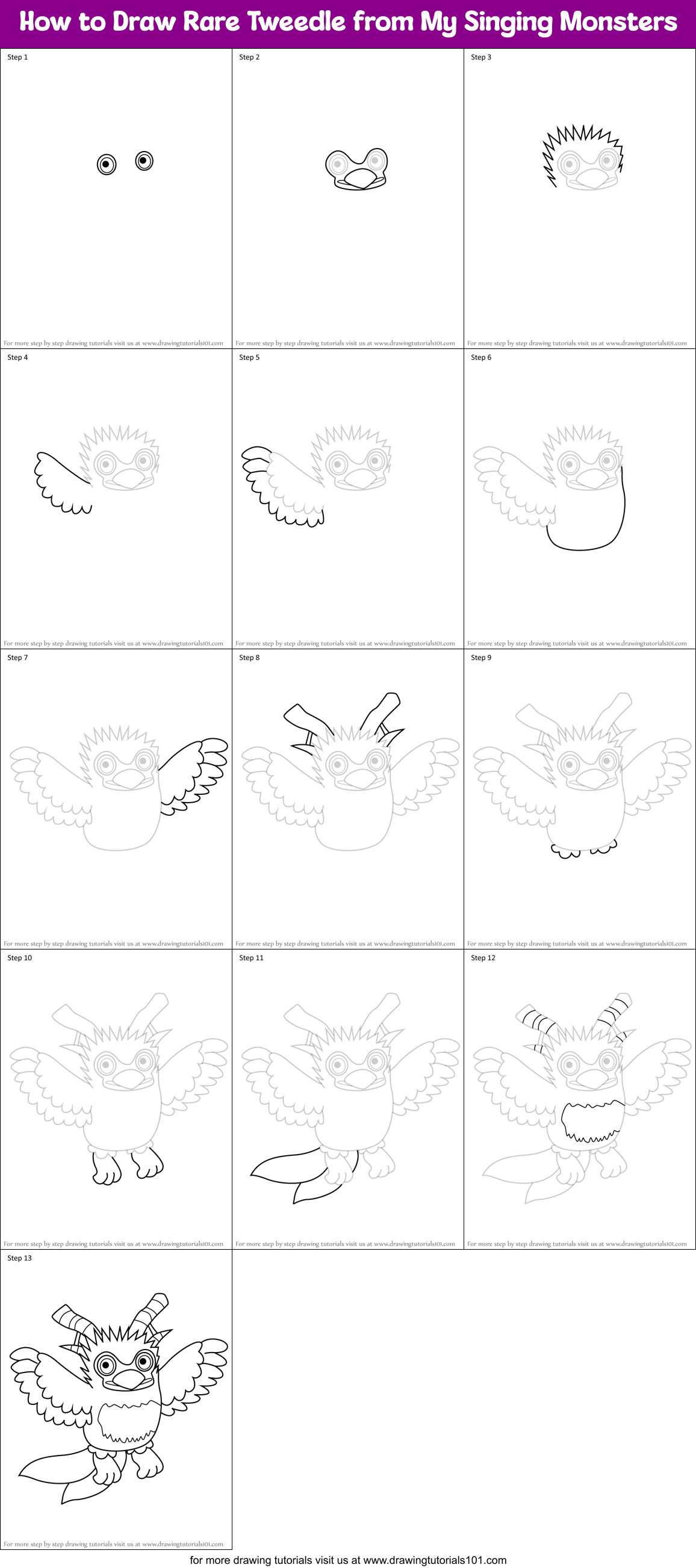 How to Draw Rare Tweedle from My Singing Monsters Printable Step by Step