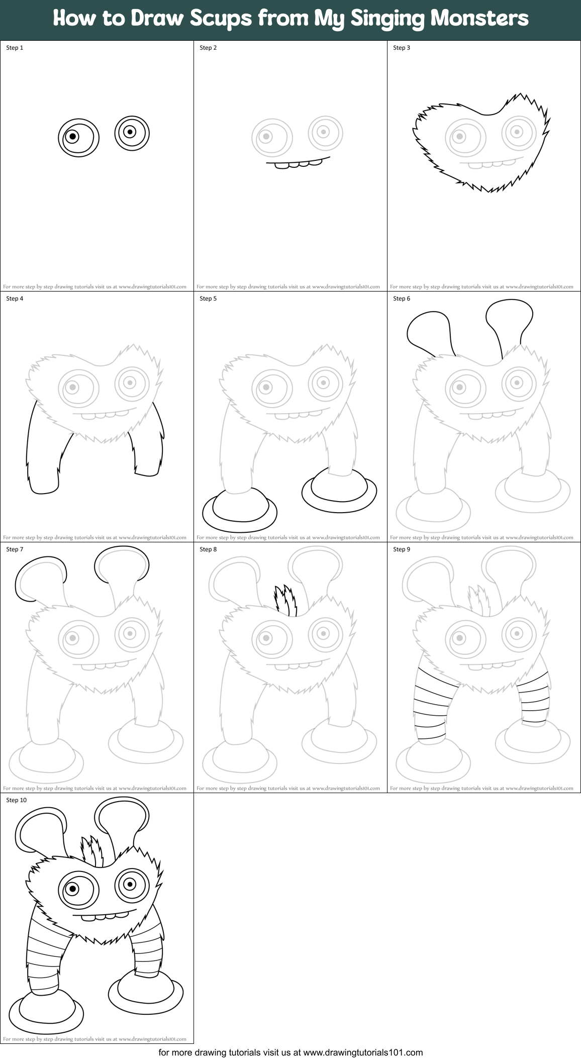 How to Draw Scups from My Singing Monsters Printable Step by Step