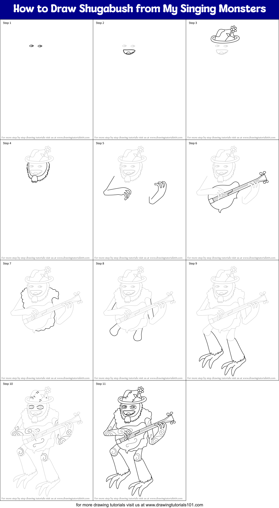 How to Draw Shugabush from My Singing Monsters Printable Step by Step