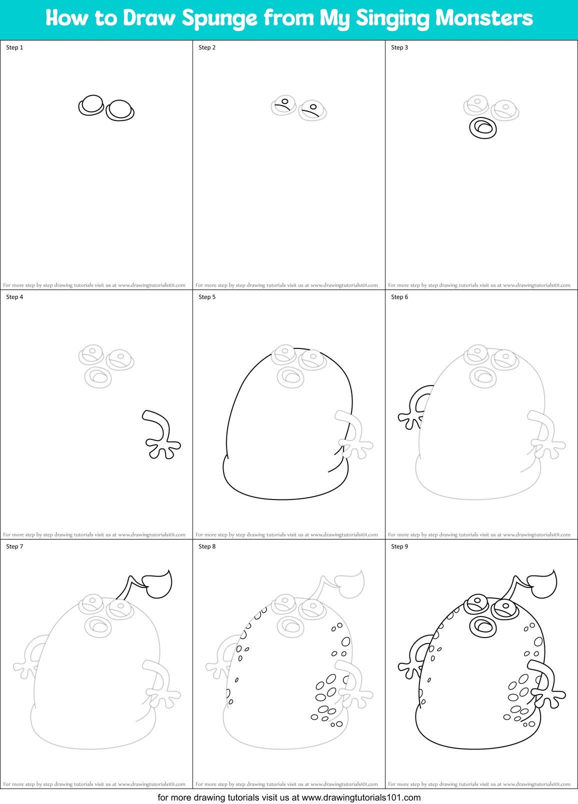 How to Draw Spunge from My Singing Monsters Printable Step by Step