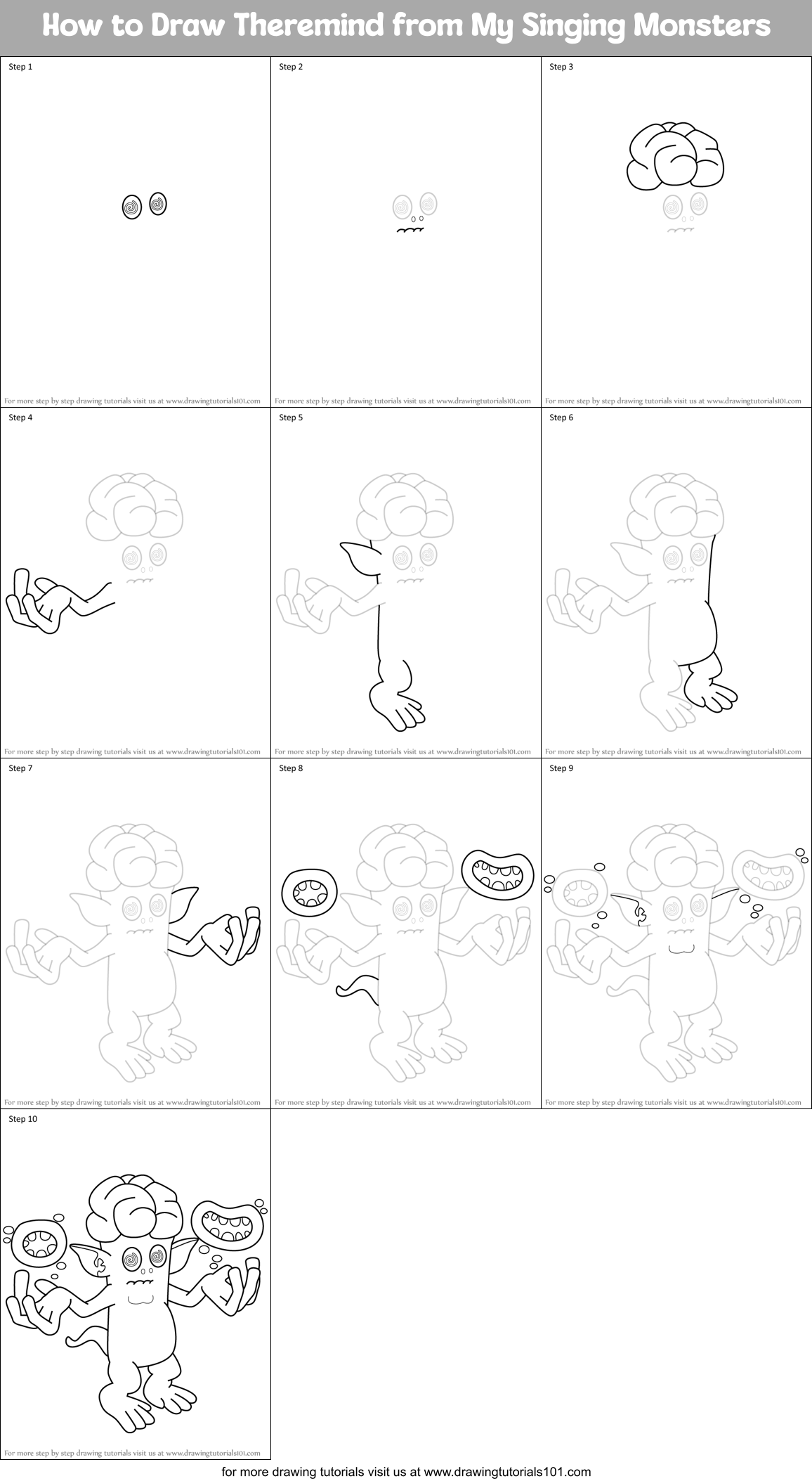 How to Draw Theremind from My Singing Monsters Printable Step by Step