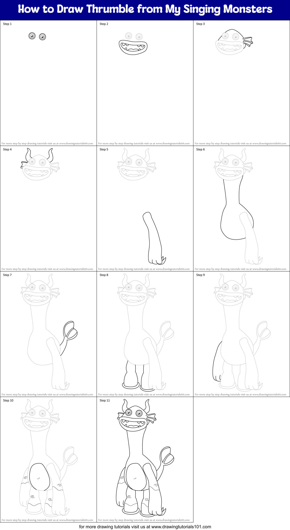 How to Draw Thrumble from My Singing Monsters Printable Step by Step