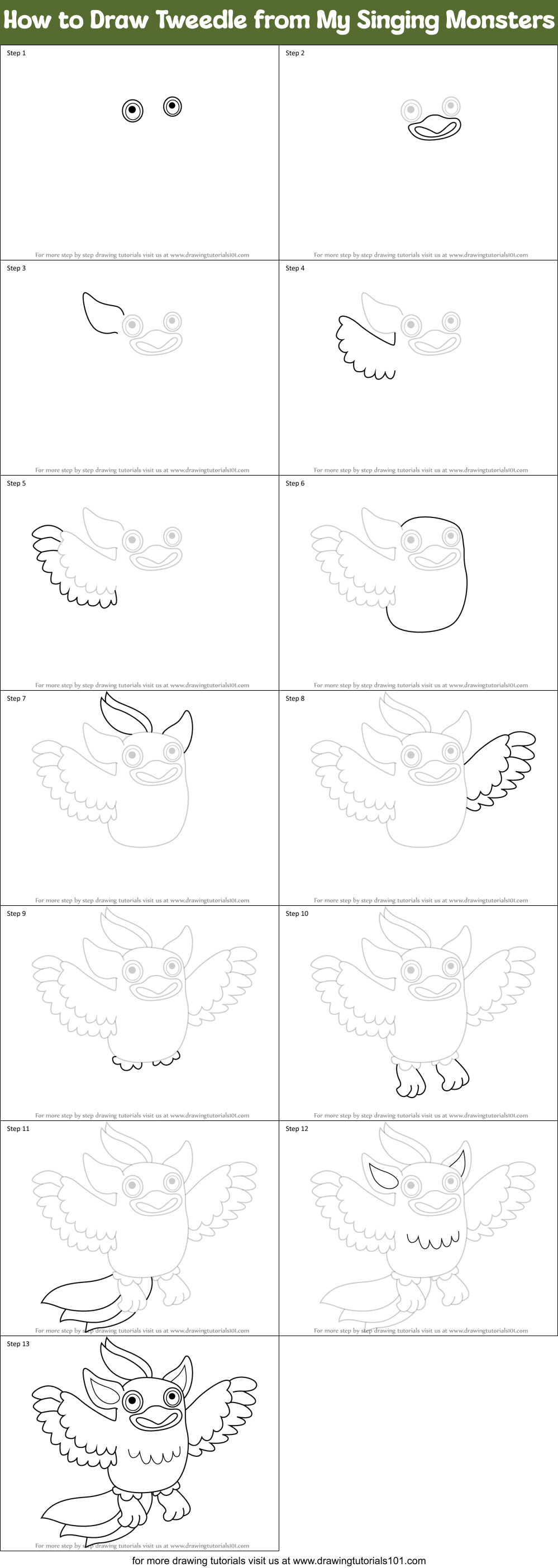 How to Draw Tweedle from My Singing Monsters Printable Step by Step
