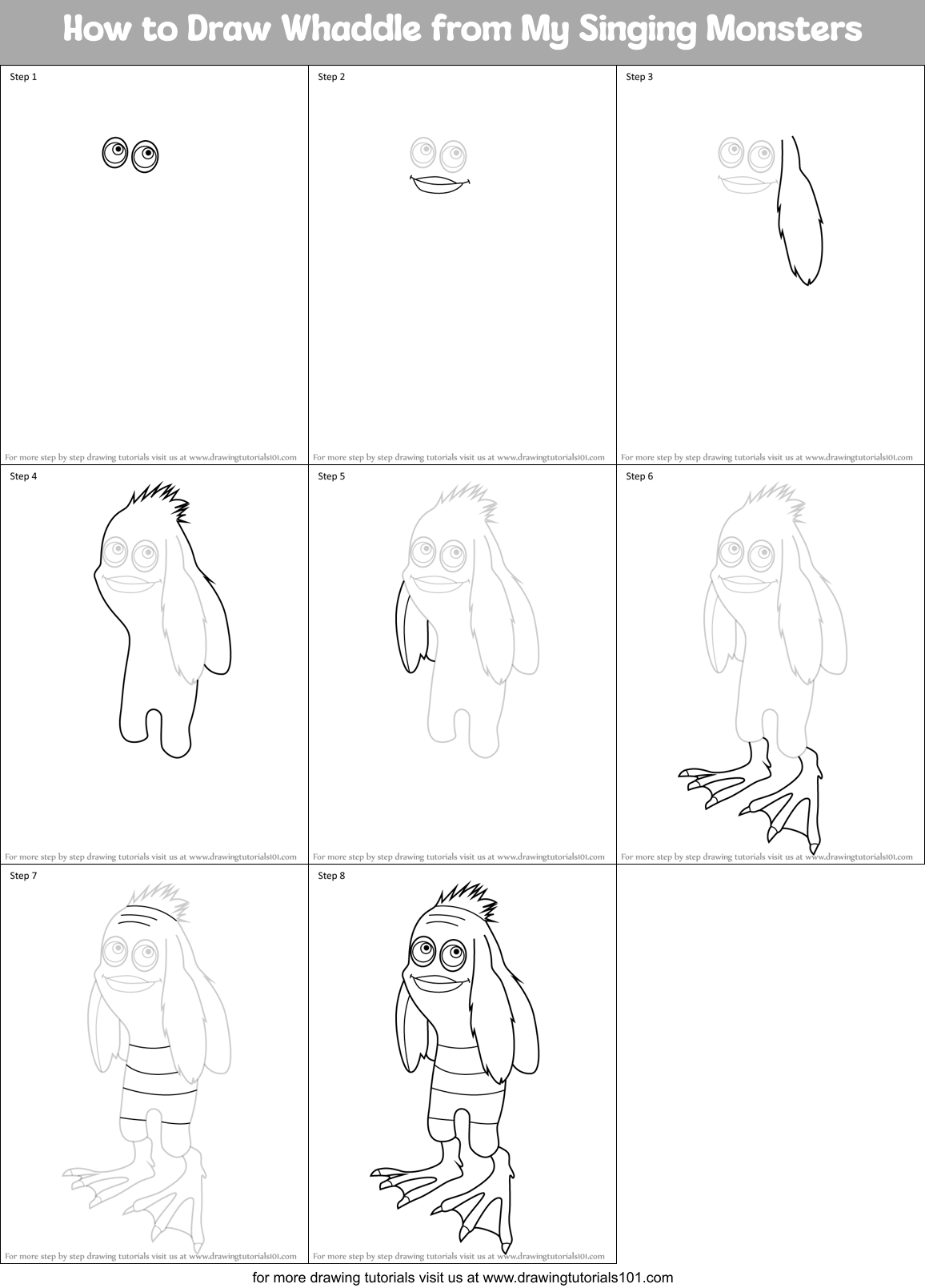 How to Draw Whaddle from My Singing Monsters Printable Step by Step