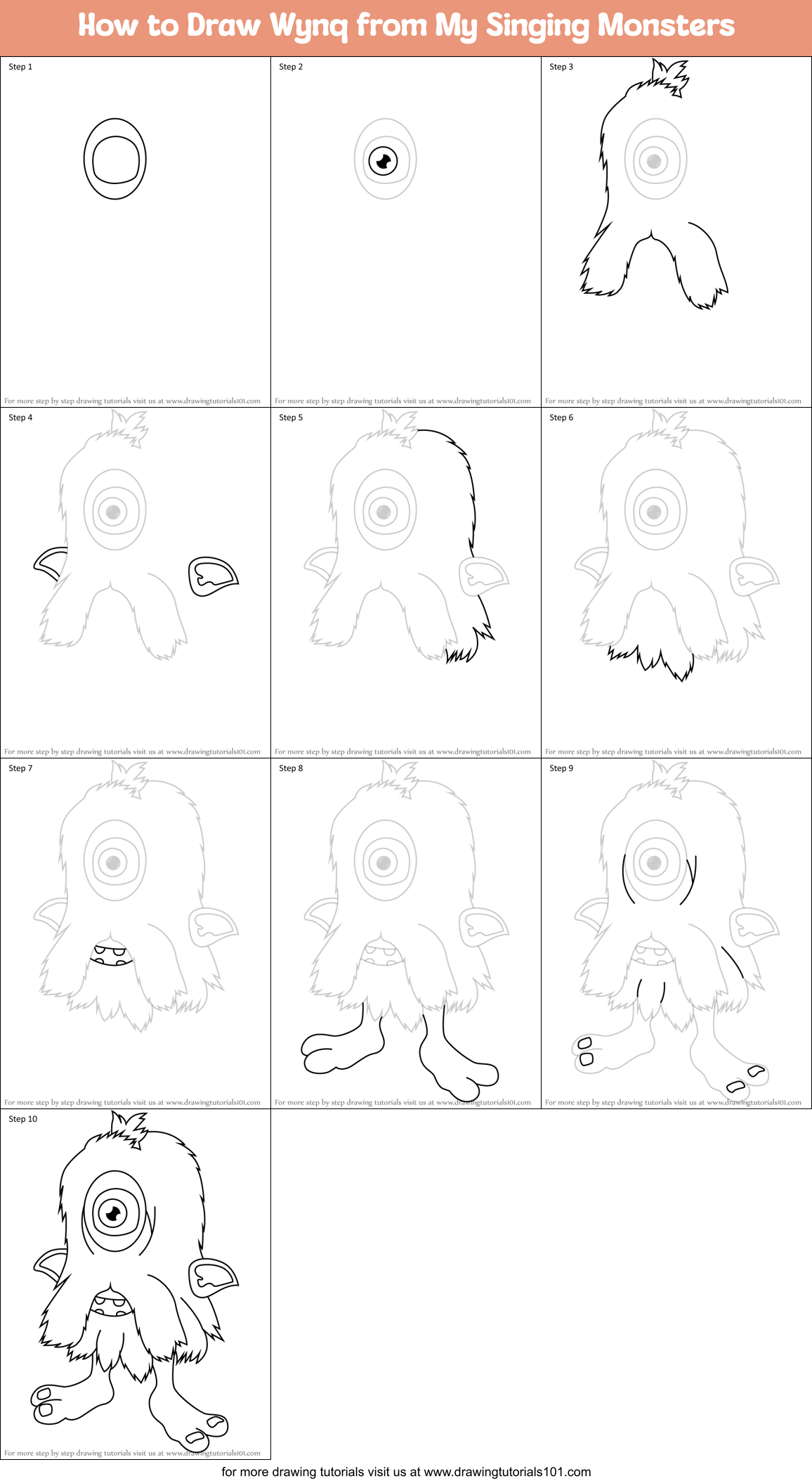 How to Draw Wynq from My Singing Monsters Printable Step by Step